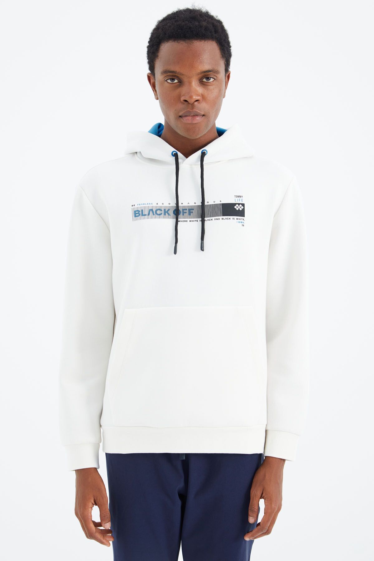 Tommy Life Ecru Hooded Lace Up Print Detailed Comfortable Fit