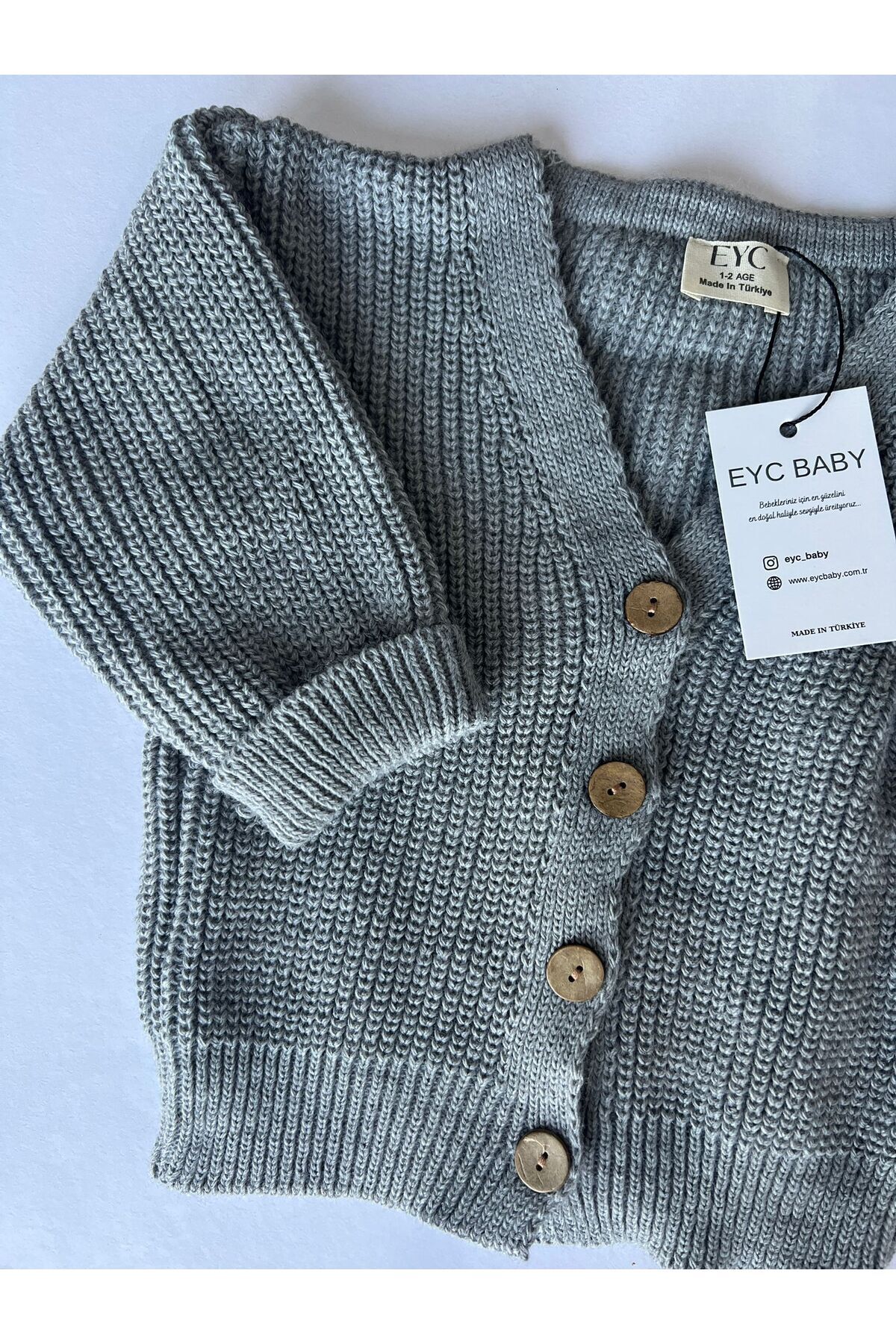 EYC BABY Gri Unisex Düğmeli Triko Hırka fotoğrafı 4 (önizleme)