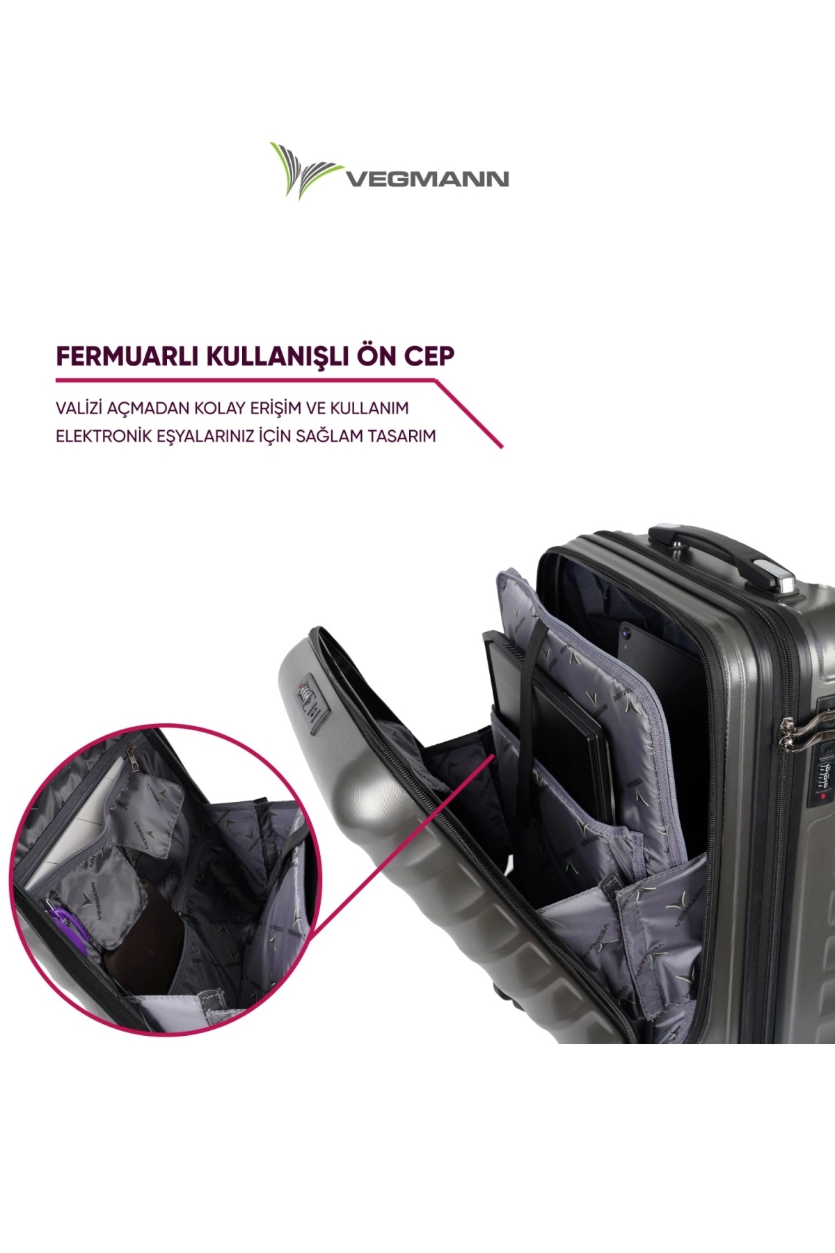 Vegmann  Wave Laptop Bölmeli Antrasit Kabin Boy Valiz - Görsel 6