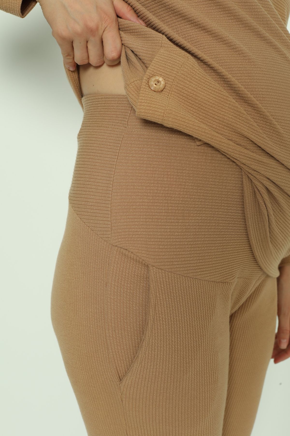 Miss Dünya Lissa-Milk Brown Side Buttoned Maternity and Maternity Tracksuit Set 6
