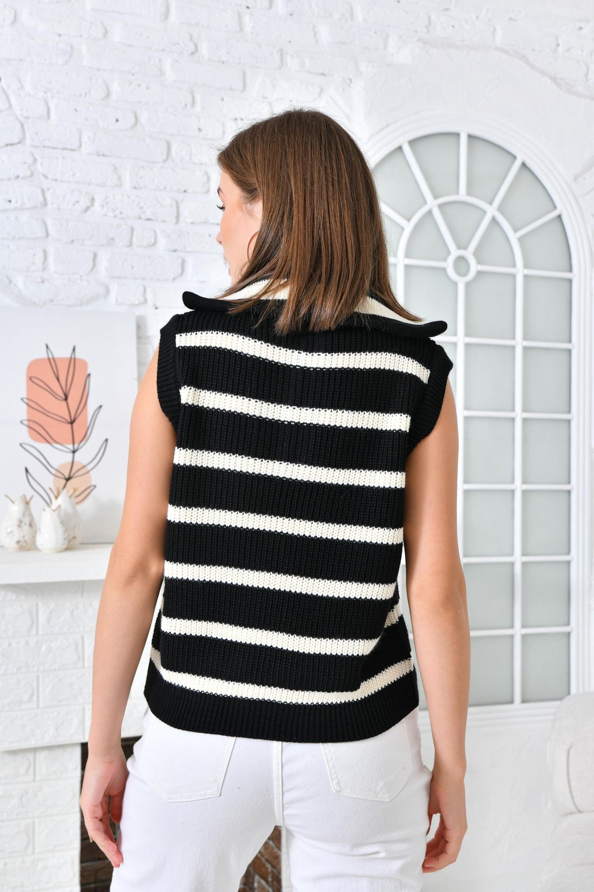VOLT CLOTHİNG-Damski sweter z dzianiny w paski, zapinany na zamek 8