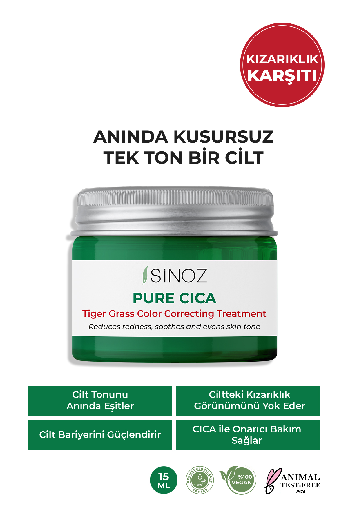 Pure Cica Tiger Grass Tone Equalizing Anti-Redness Repairing Care Cream 15 Ml