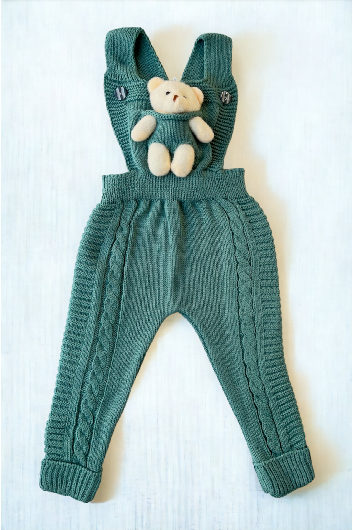 Winter Teddy Bear Strap Buttoned Baby Kids Knitwear Leggings Dungaree