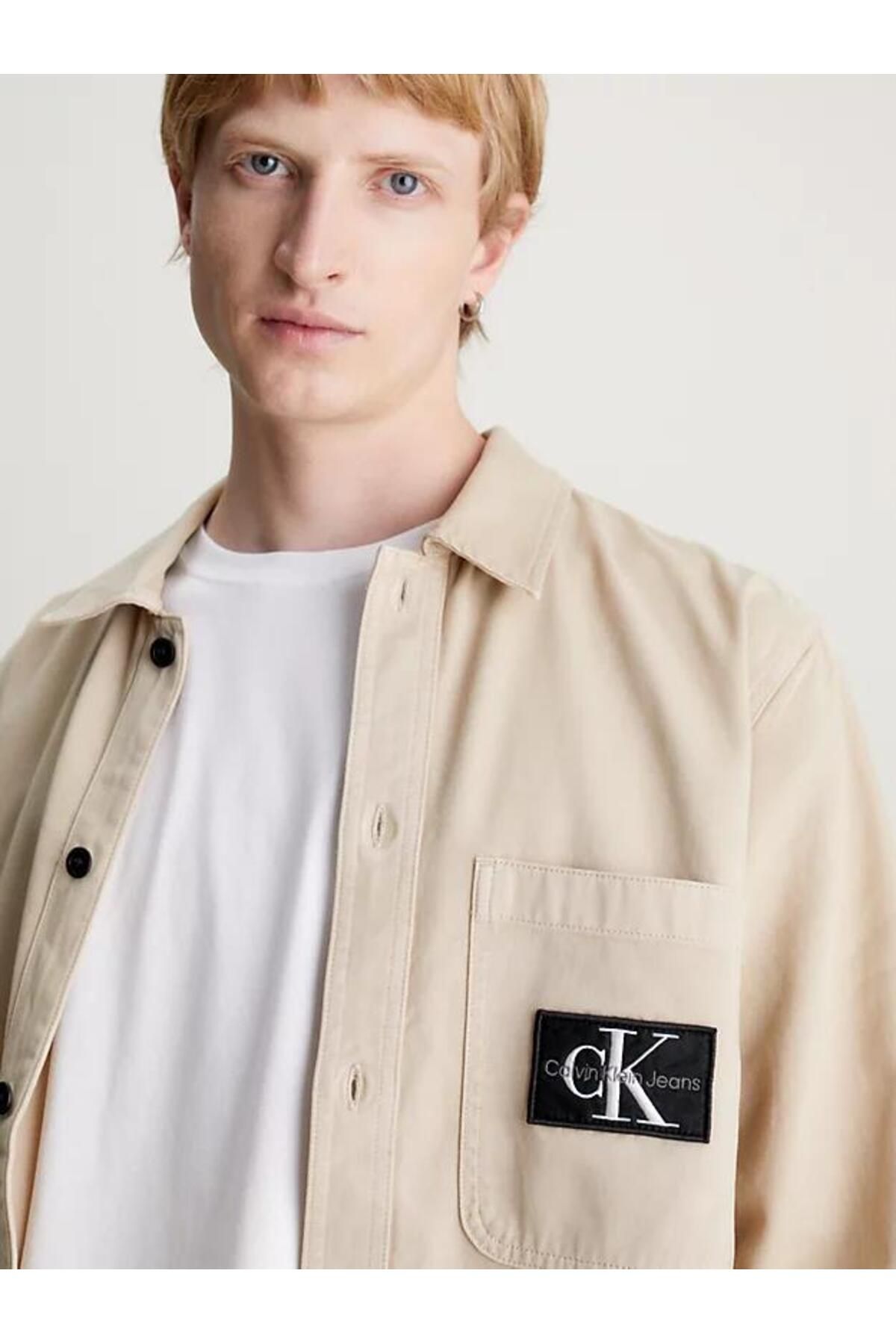 پیراهن / بلوز دکمه دار خاکستری مردانه بیش از حد اورجینال Calvin Klein