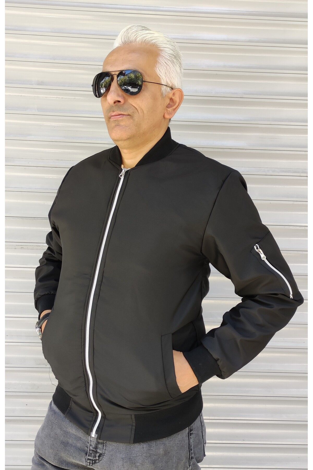 Thick black sales bomber jacket