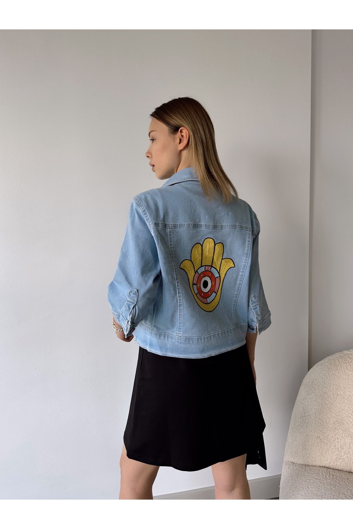 Denim embroidered jacket womens on sale