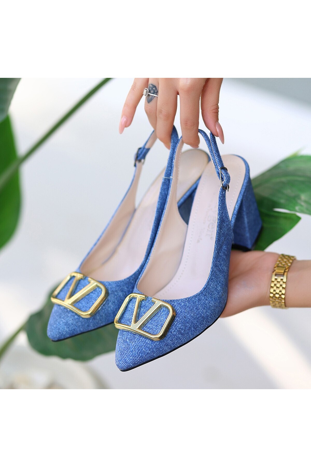 Frances Mavi Kot Topuklu Ayakkabı