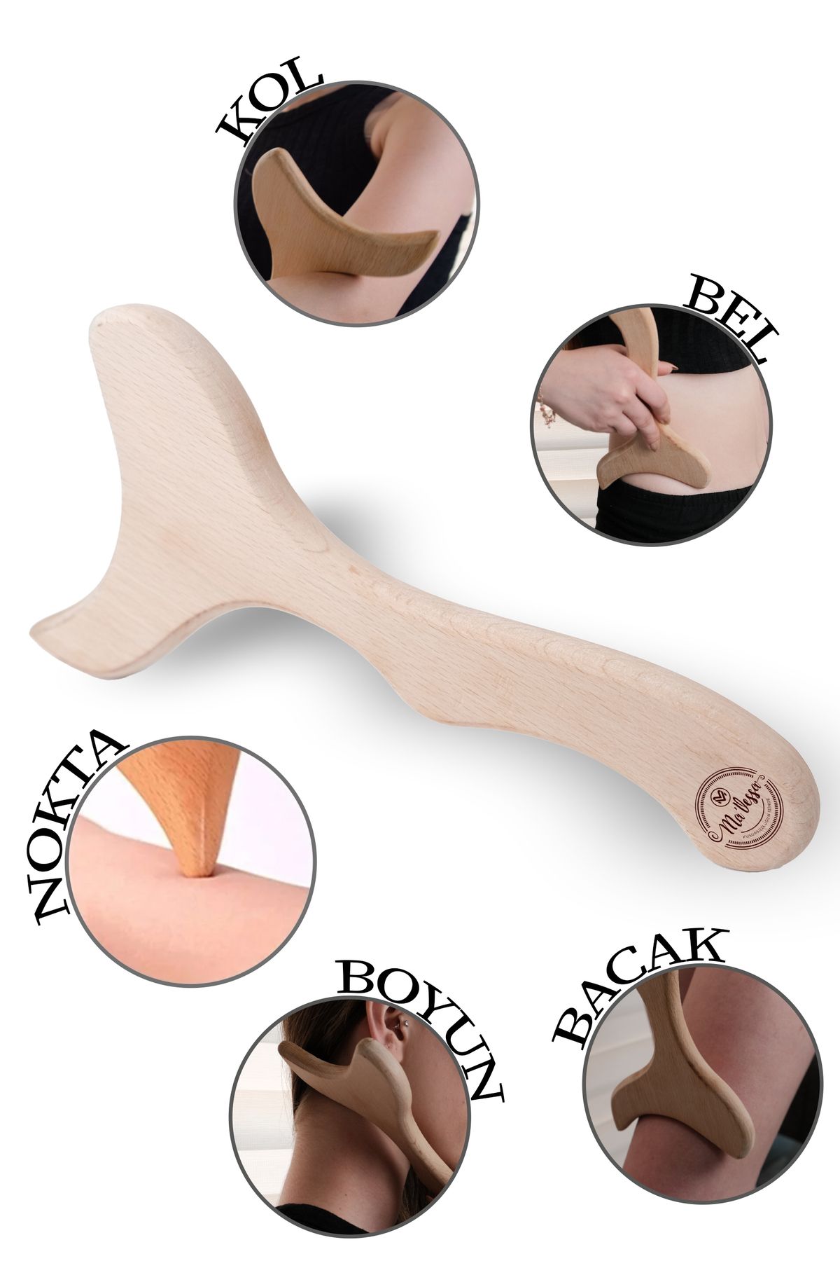 ابزار ماساژ چوبی ضد سلولیت و طب سوزنی - تخلیه لنفاوی (همراه با هدیه کیسه نگهدارنده) Ma'Vessa