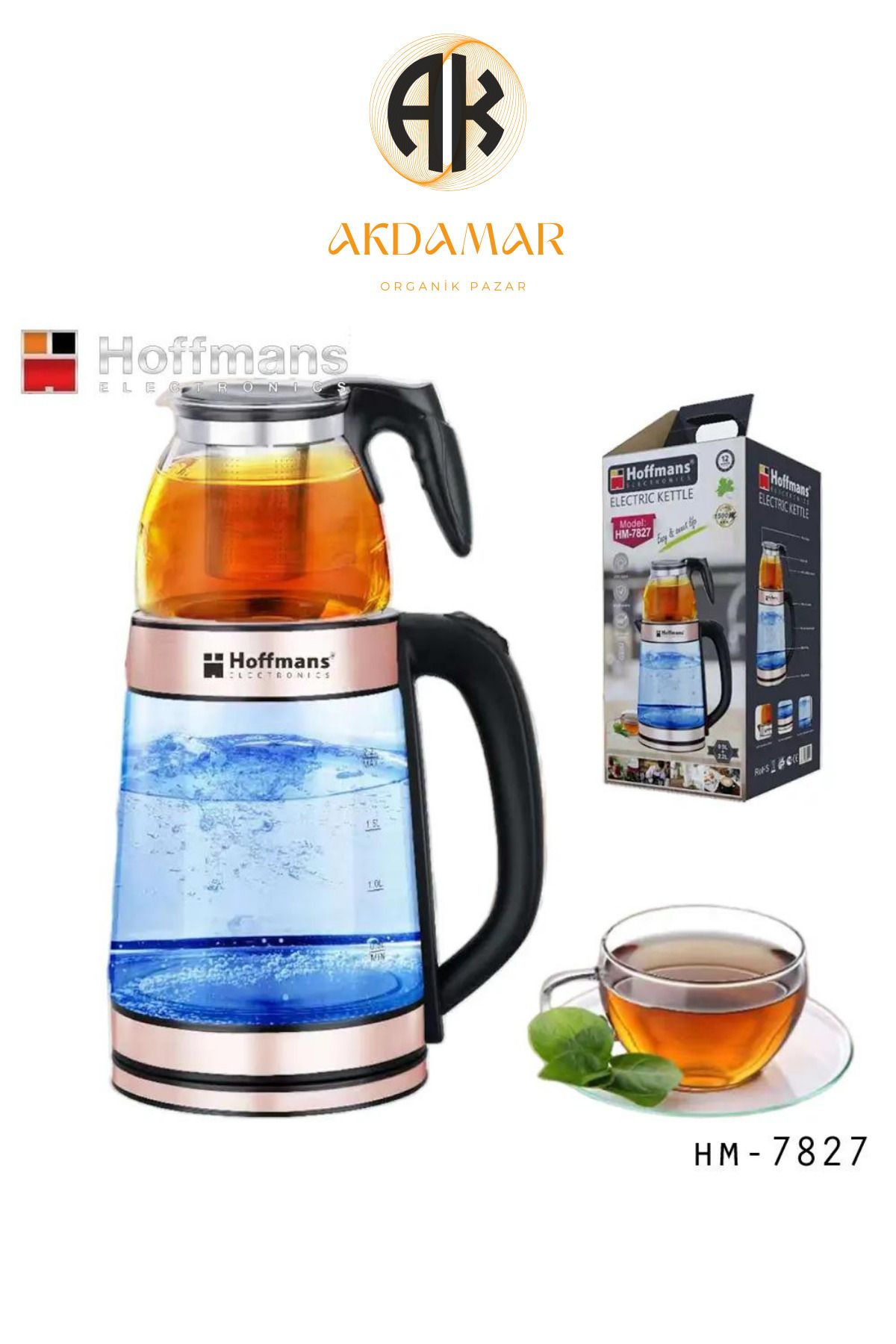akdamarorganikpazar Hoffmans HM-7827, İkili Elektirikli Ketıl, 2.2+0.5Ltr, 1500Watt