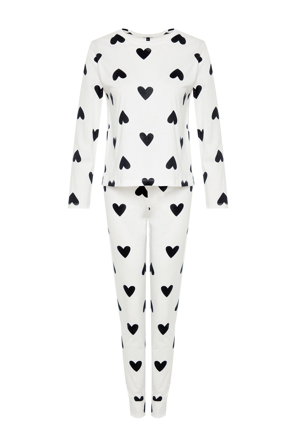 Trendyol Collection-Schwarzes Strick-Pyjama-Set mit Herzmotiv – 100 % Baumwolle THMAW21PT0566 8
