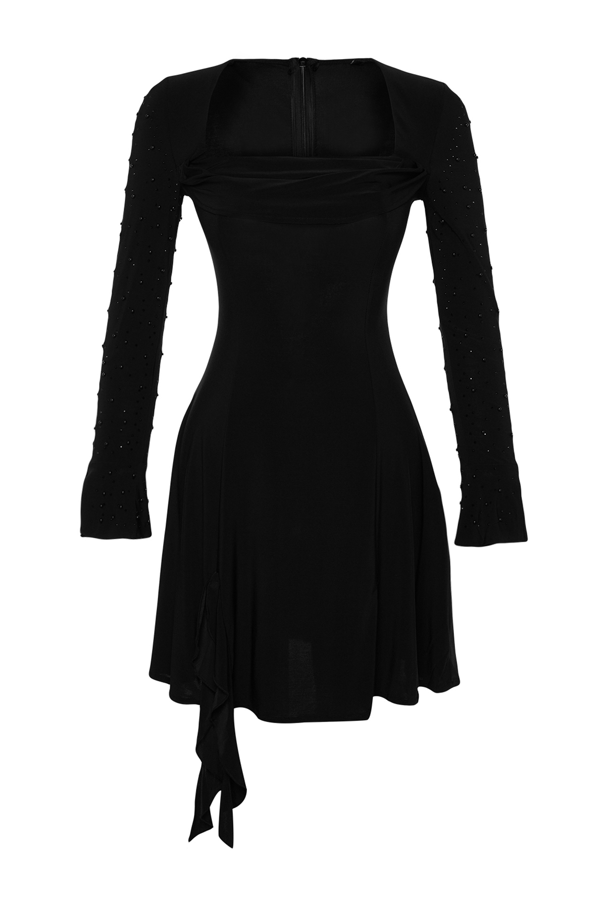 Trendyolmilla  Siyah İnci Aksesuarlı Örme Kısa Şık Abiye Gece Mezuniyet Elbisesi TPRAW24EL00259 - Görsel 7