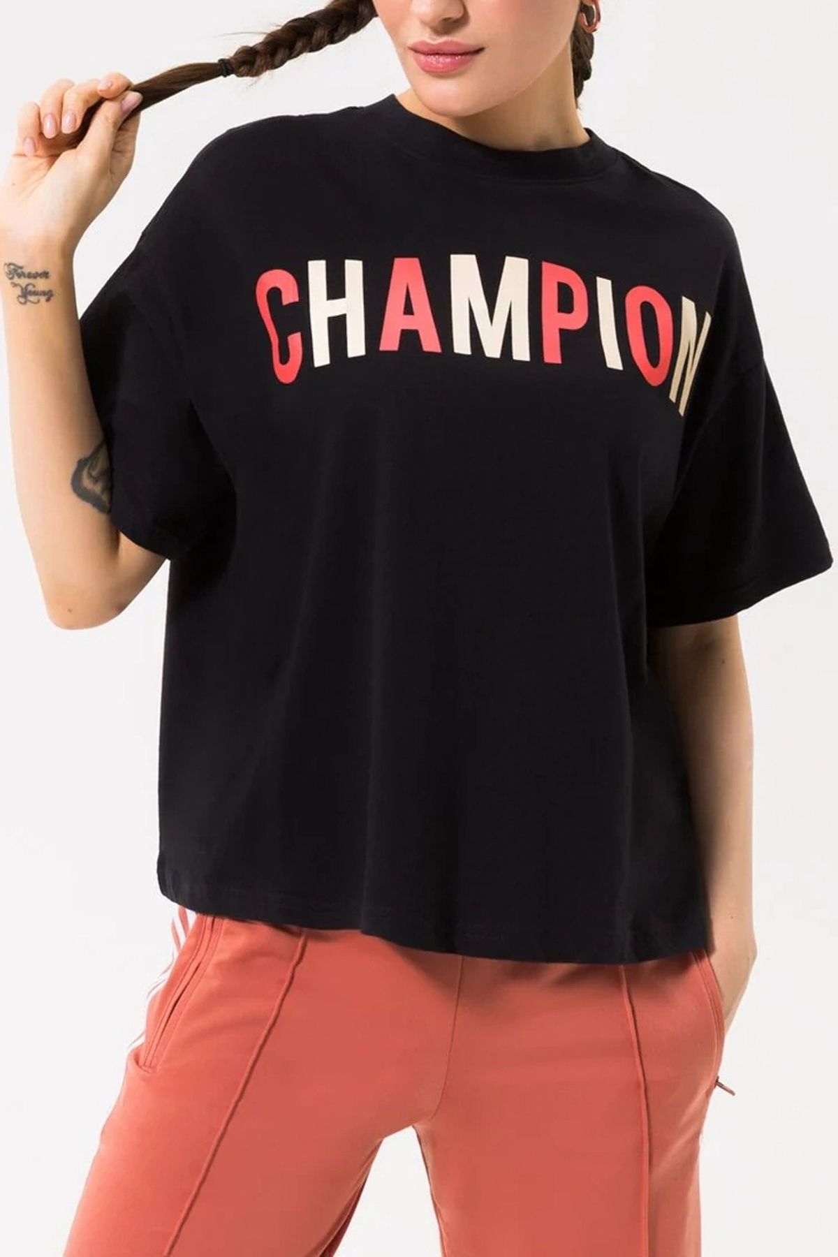Champion T-Shirt Damen / Mädchen SCHWARZ - Trendyol