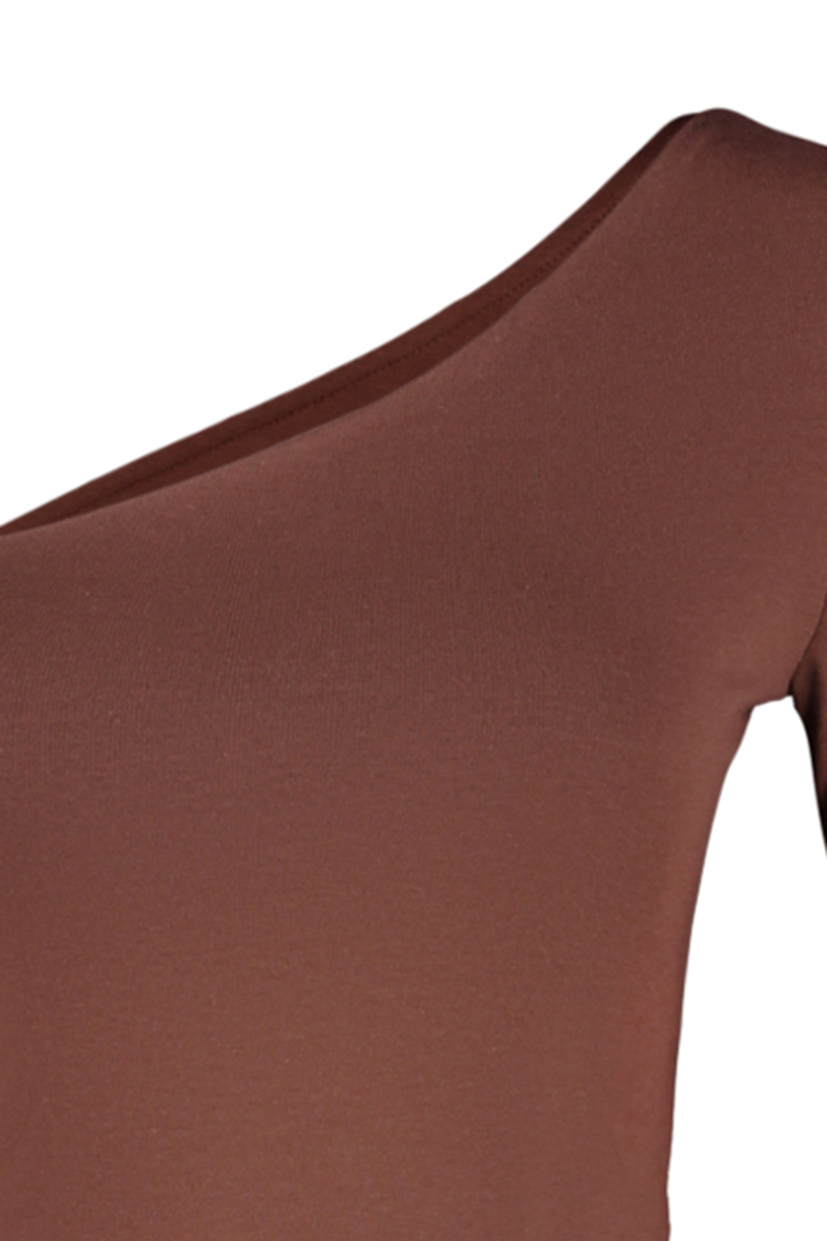 Trendyol Collection-Braune One-Shoulder-Strickbluse aus Baumwolle in schmaler Passform mit kurzem Schnitt TWOAW24BZ00099 7