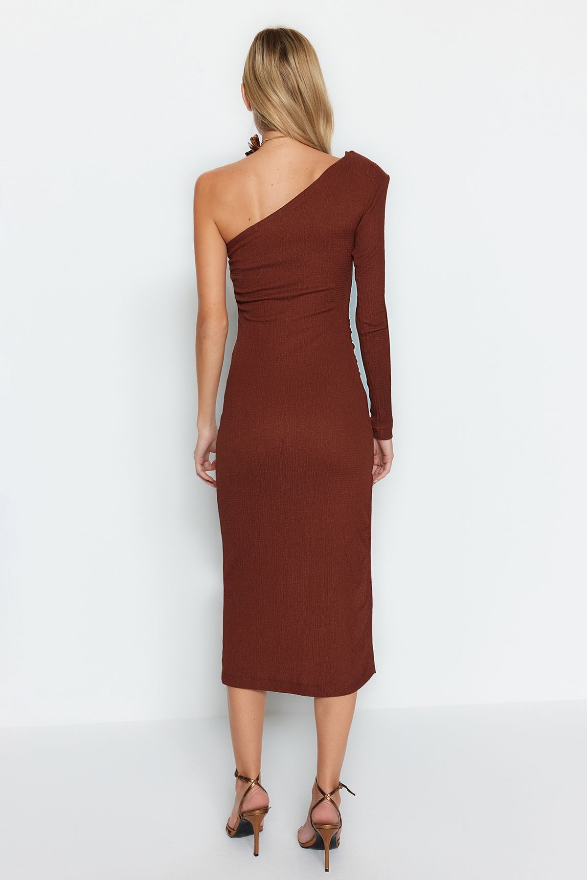 Trendyol Collection Burgundy Double Breasted Knitted Window/Cut Out  Detailed Elegant Evening Dress TPRAW23EL00272 - Trendyol