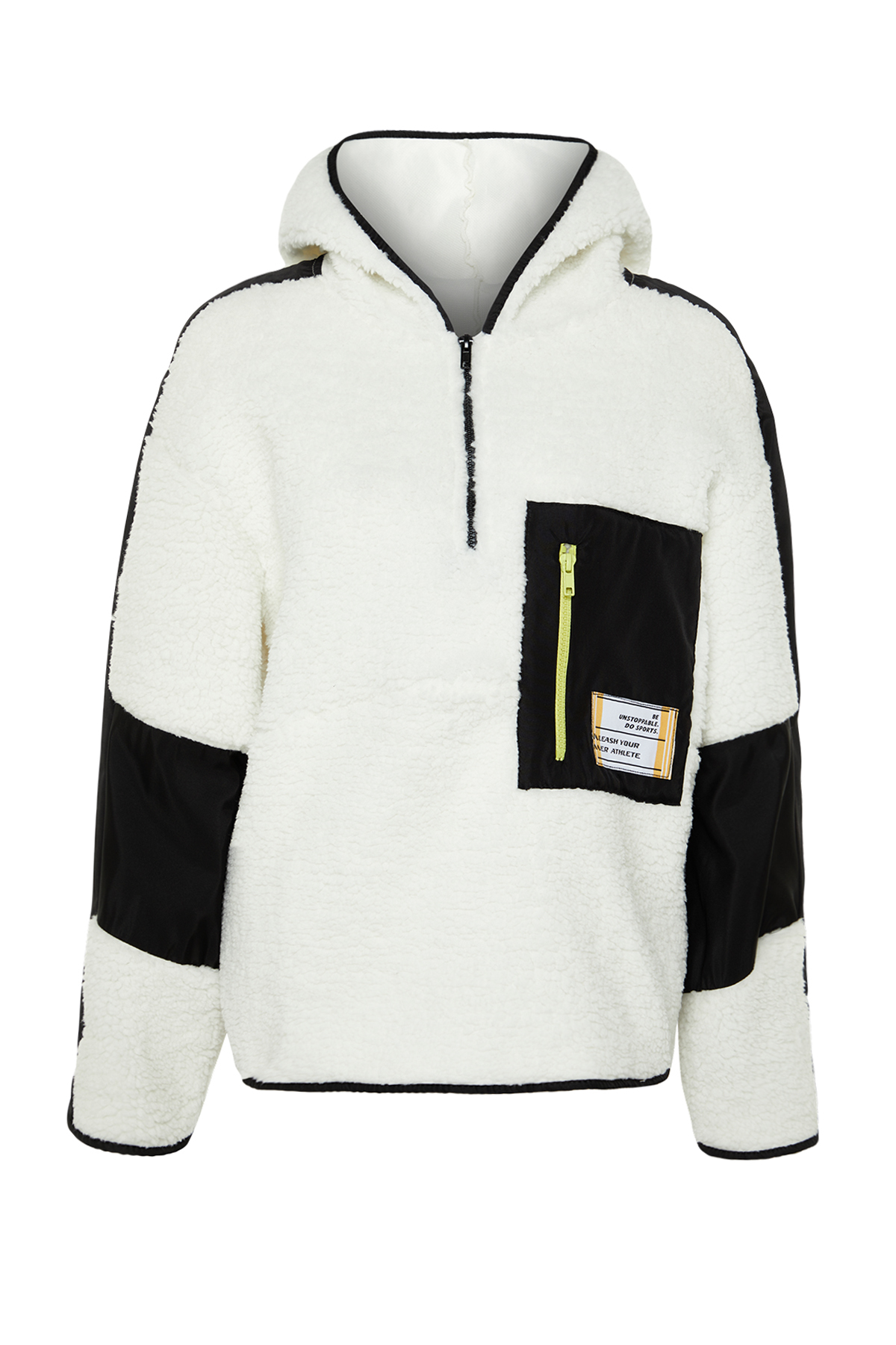 Trendyolmilla  Ekru Renk Bloklu Paraşüt Kumaş Detaylı Peluş Geniş Kalıp Örme Spor Sweatshirt THMAW24SW00009 - Görsel 7