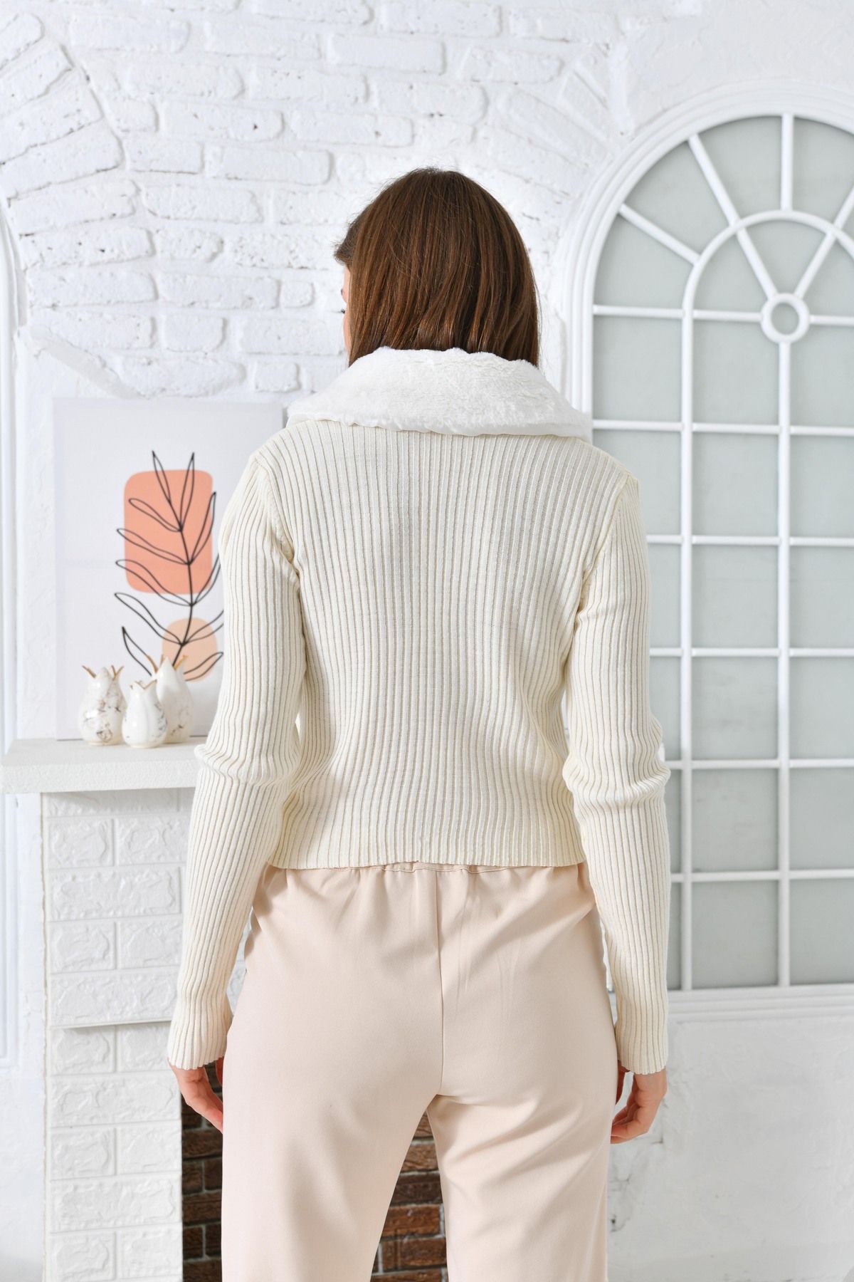 VOLT CLOTHİNG-Cardigan de damă cu guler de blană cu nasturi 8