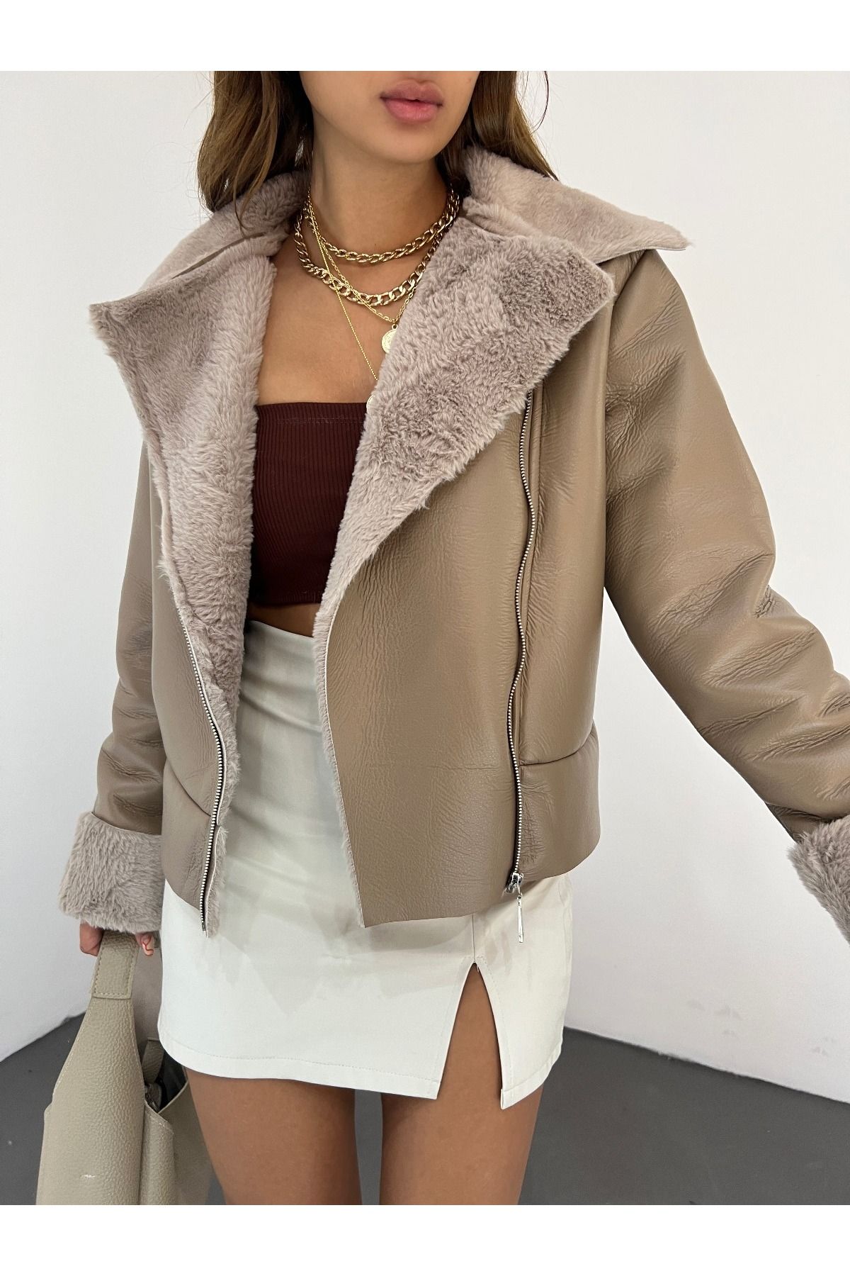 Faux fur biker hotsell jacket