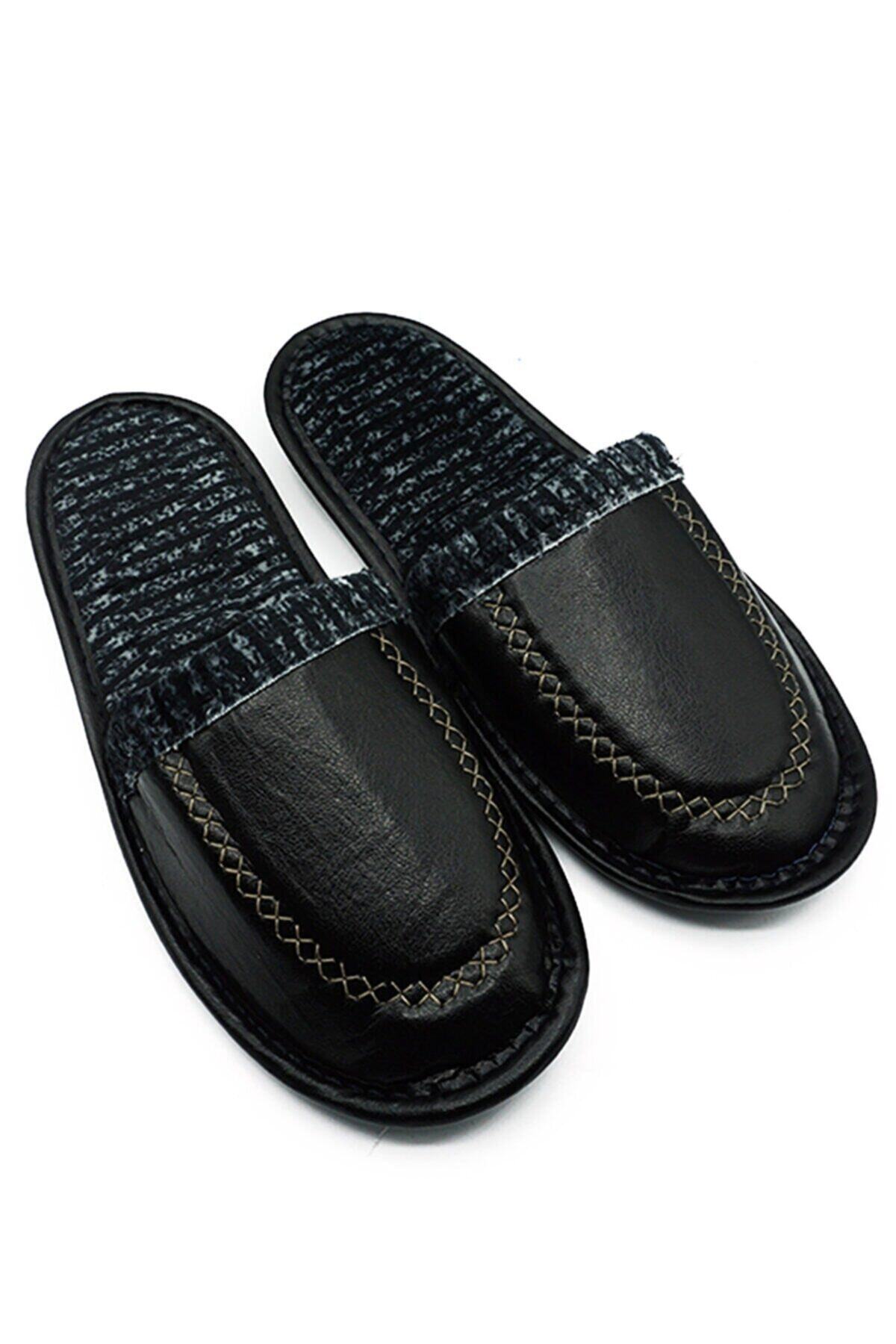 Genel Markalar Deri Görünümlü Erkek Ev Terliği