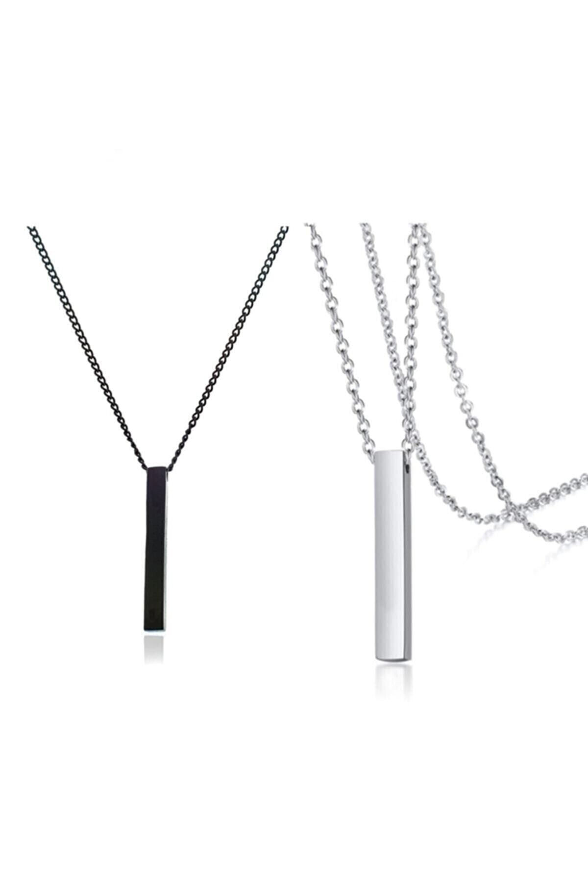 TrendMavi Black silver Color Double Bar Necklace 70 Cm Trendyol