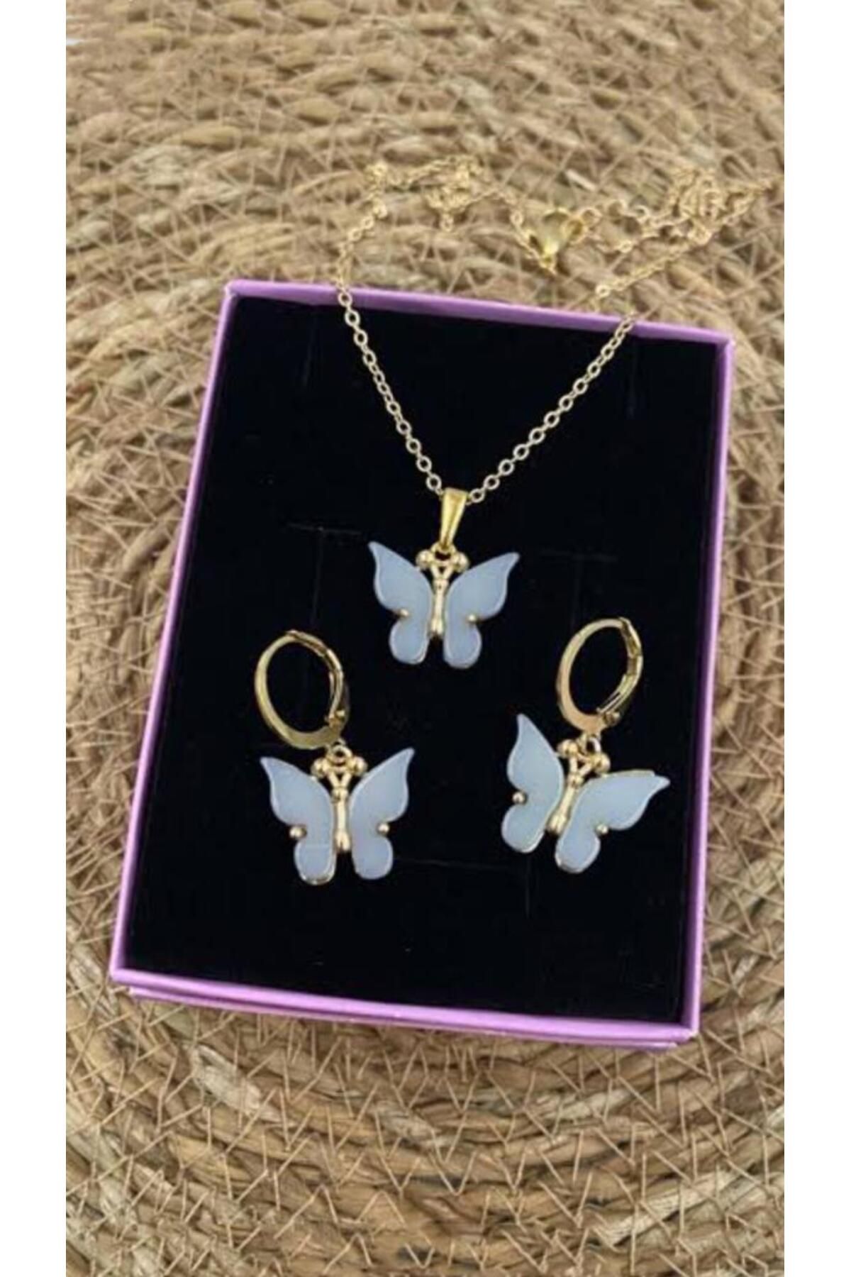 Butterfly necklace deals and earring set