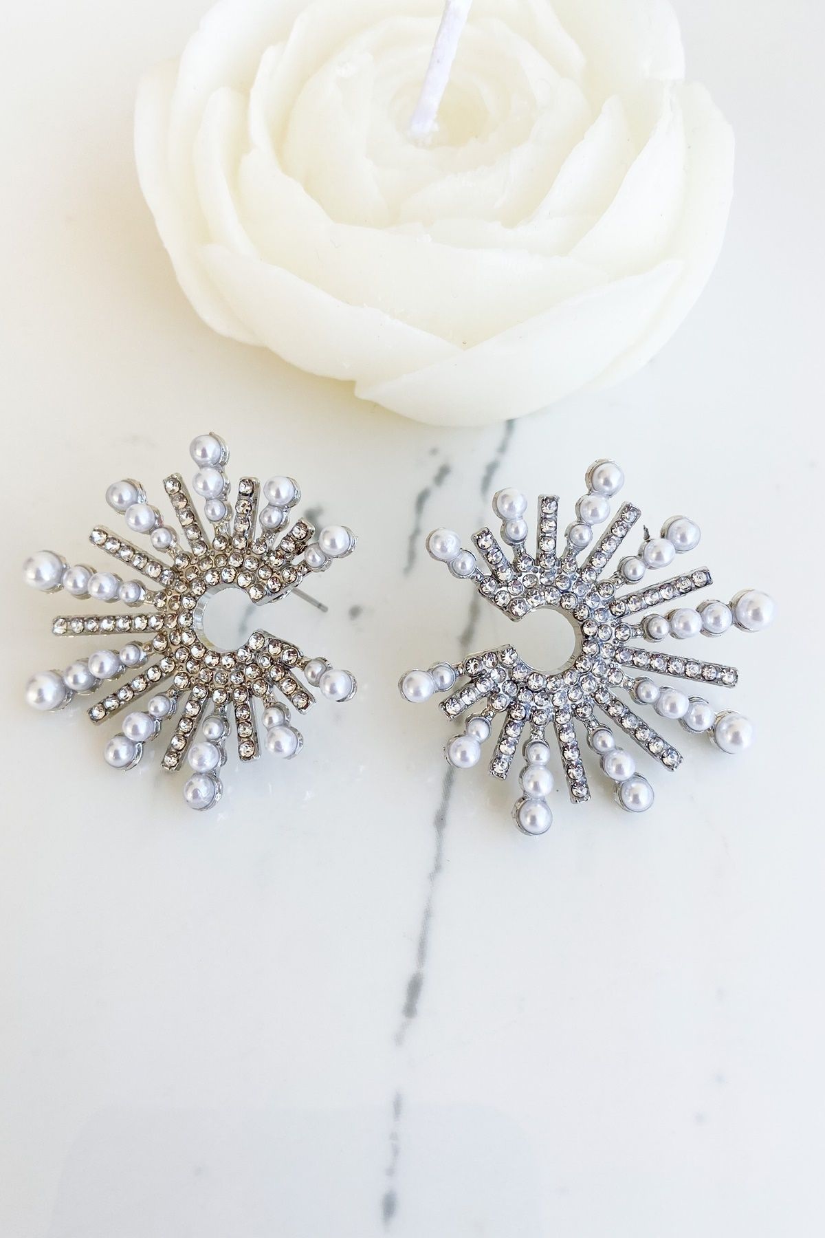 Stylish silver shop earrings