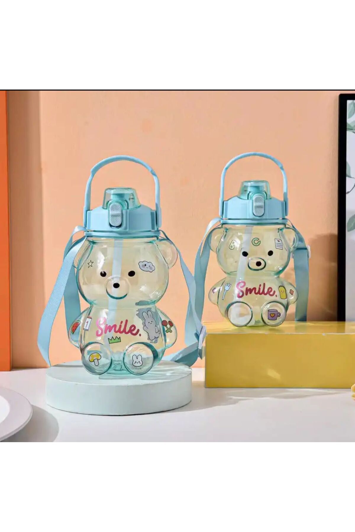 BLUE SİDE-Smile Teddy Bear Model Water Bottle Water Bottle 1000ml Bpa Free Water Bottle Ayi Sirin 2