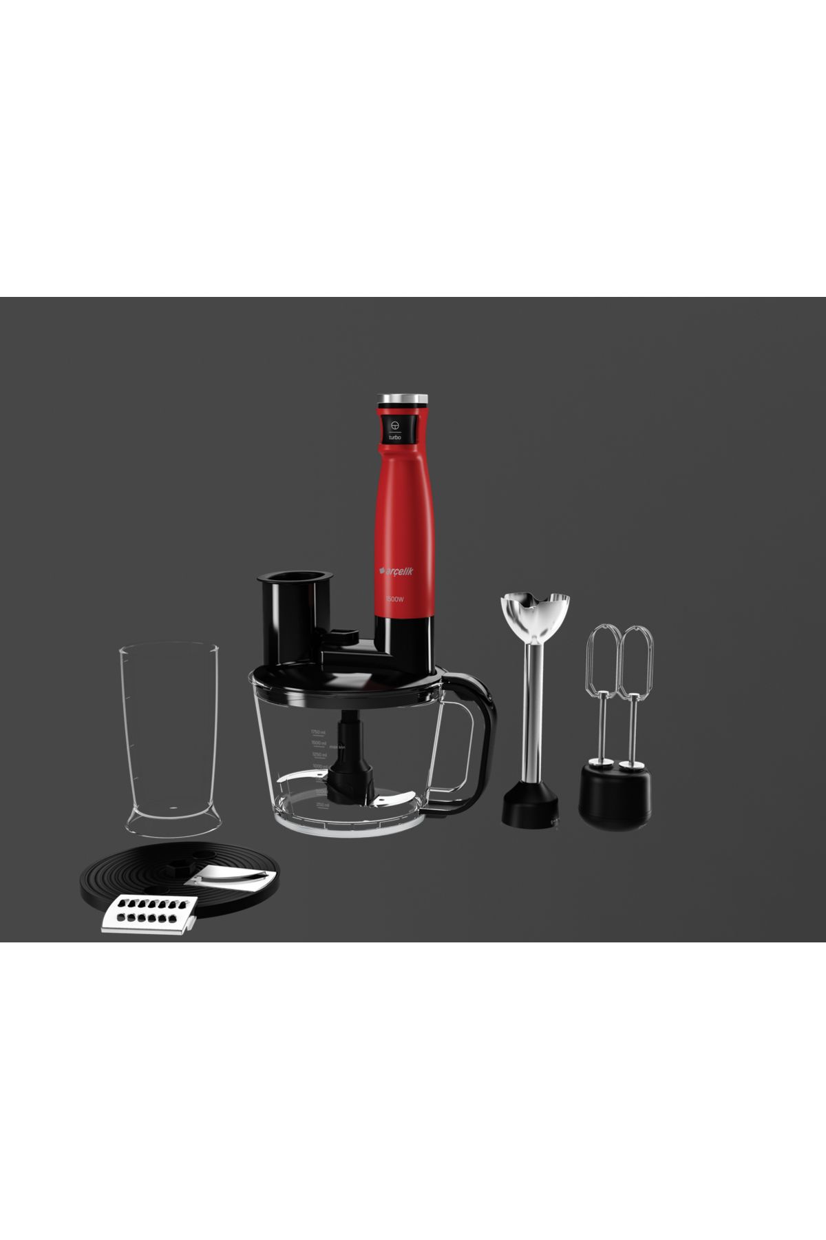 K Resital El Blender Seti Kırmızı 1500 Watt Tek Tuşla Kontrol - 4