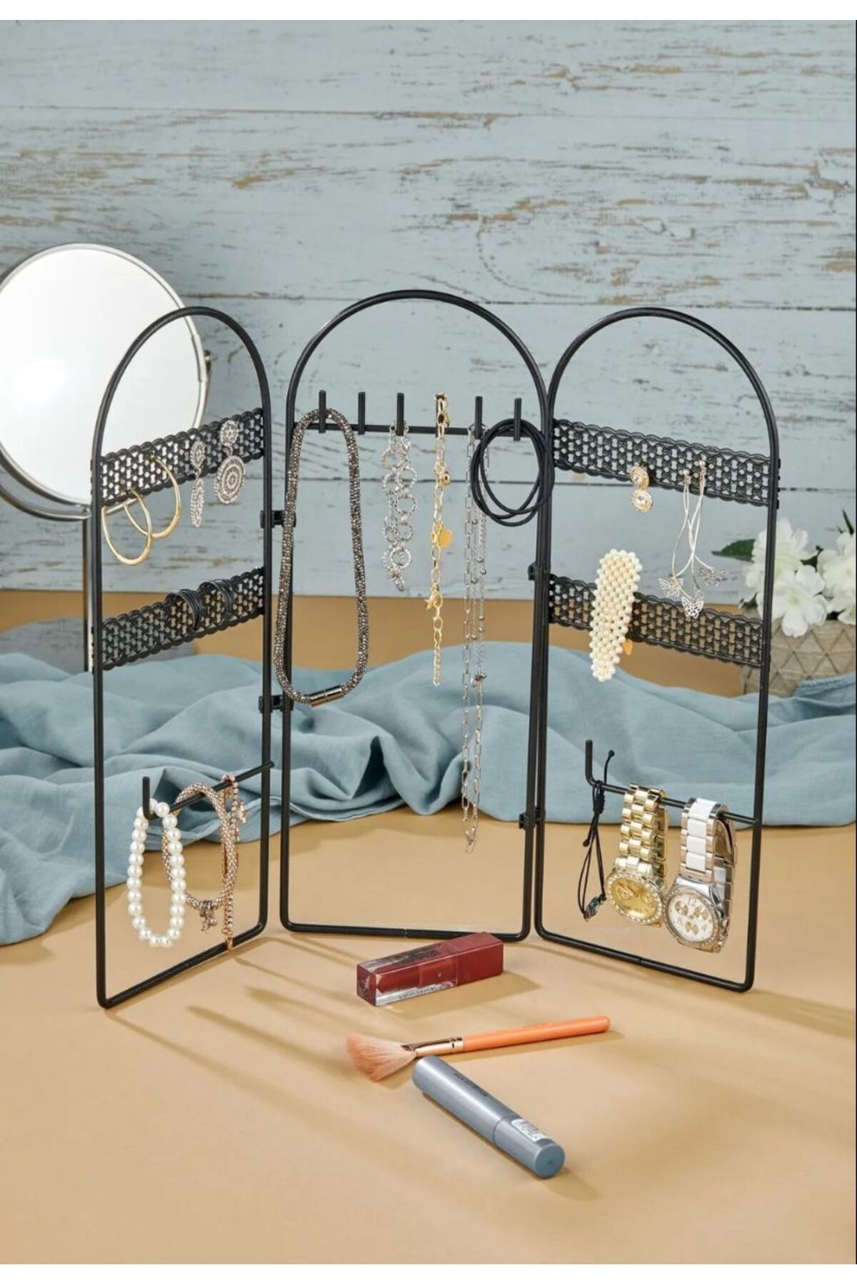 Bayev-Metal Jewelry Organizer Earring Organizer Decorative Jewelry Stand 3 Pieces Necklace Ring Earring Rack 3