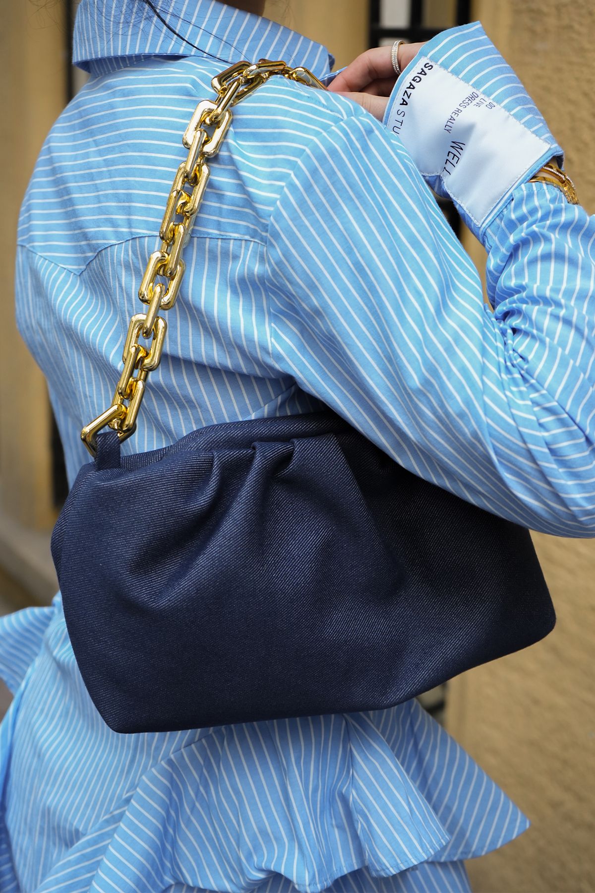 Berlesi Denim Jeans Blue Gold Chain Shoulder Bag Trendyol
