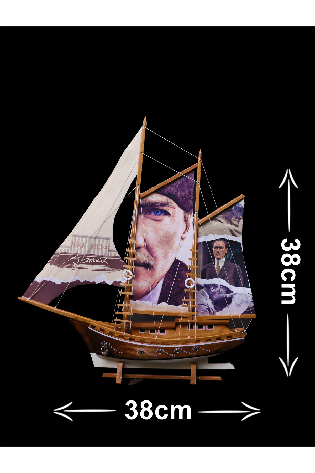 AYHAN KOTRA Mustafa Kemal Atatürk Baskılı Bez Yelkenli, Ahşap Maket Gemi Modeli Ev, Ofis Hediye Ve Aksesuar