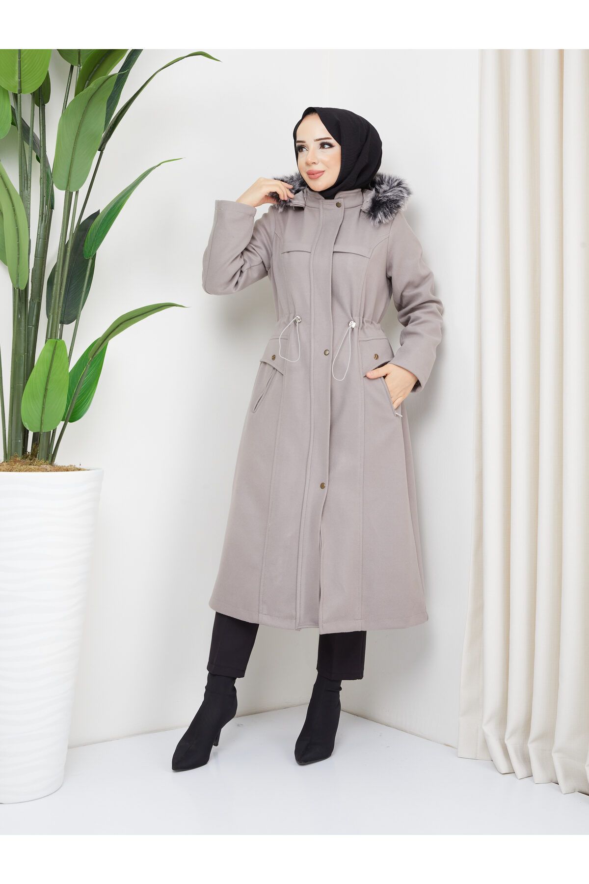 POLANGEL-HIJAB COAT WITH CACHET WAIST TUNNEL ELASTIC ELASTIC FITTINGS 6