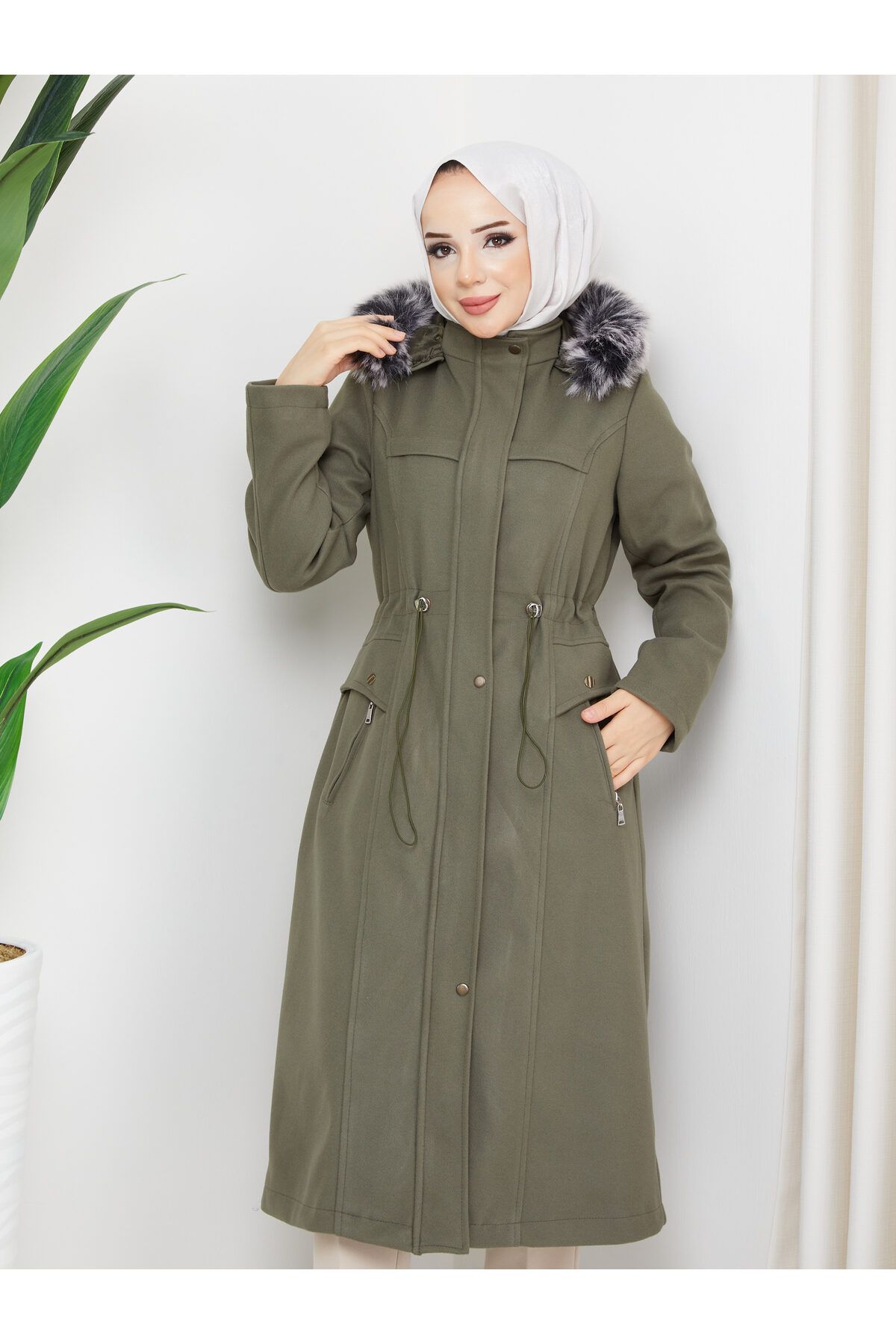 POLANGEL-HIJAB COAT WITH CACHET WAIST TUNNEL ELASTIC ELASTIC FITTINGS 2