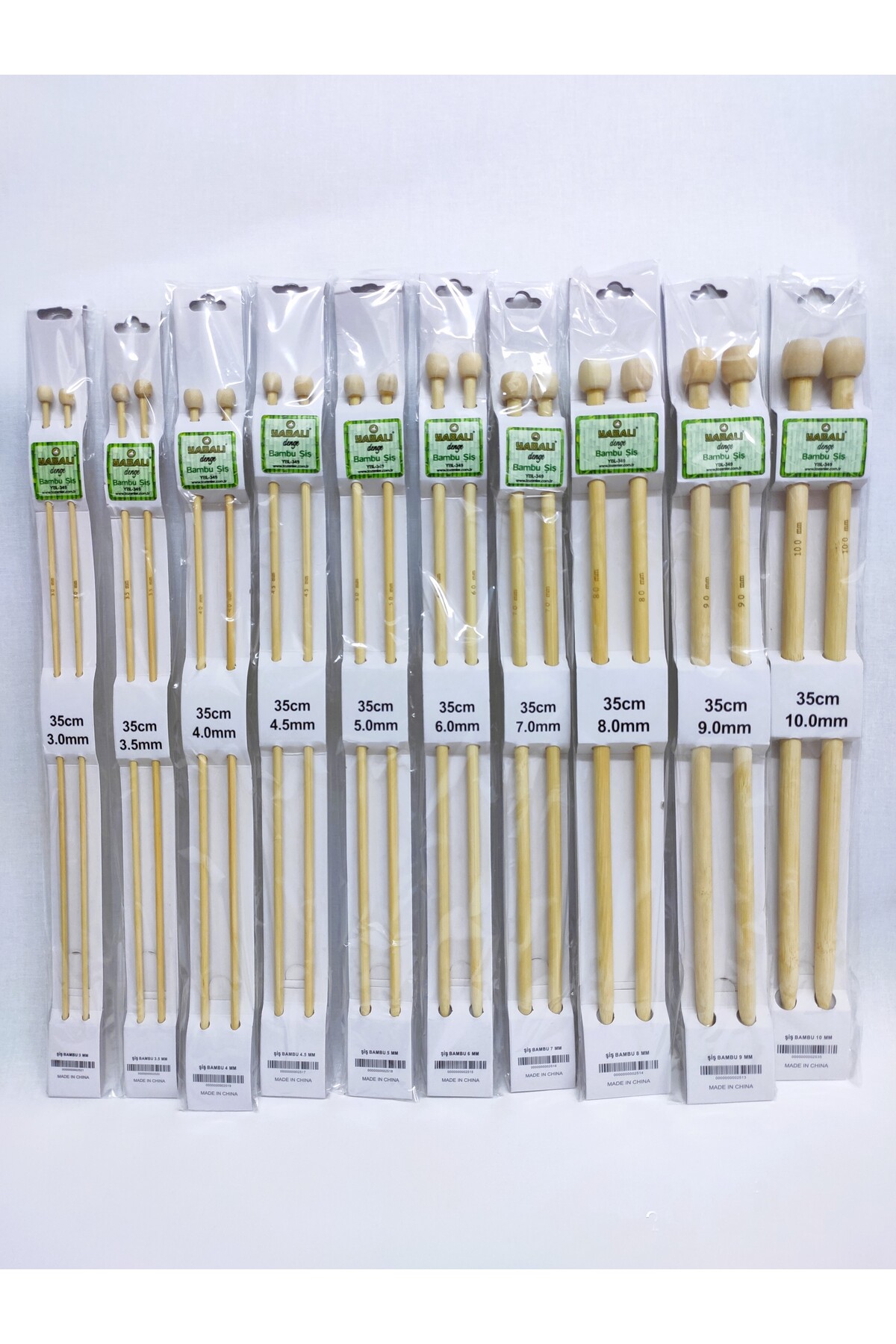 Yabali Bamboo Skewers 10 Pairs Full Set 3-3,5-4-4,5-5-6-7-8-9-10 Size