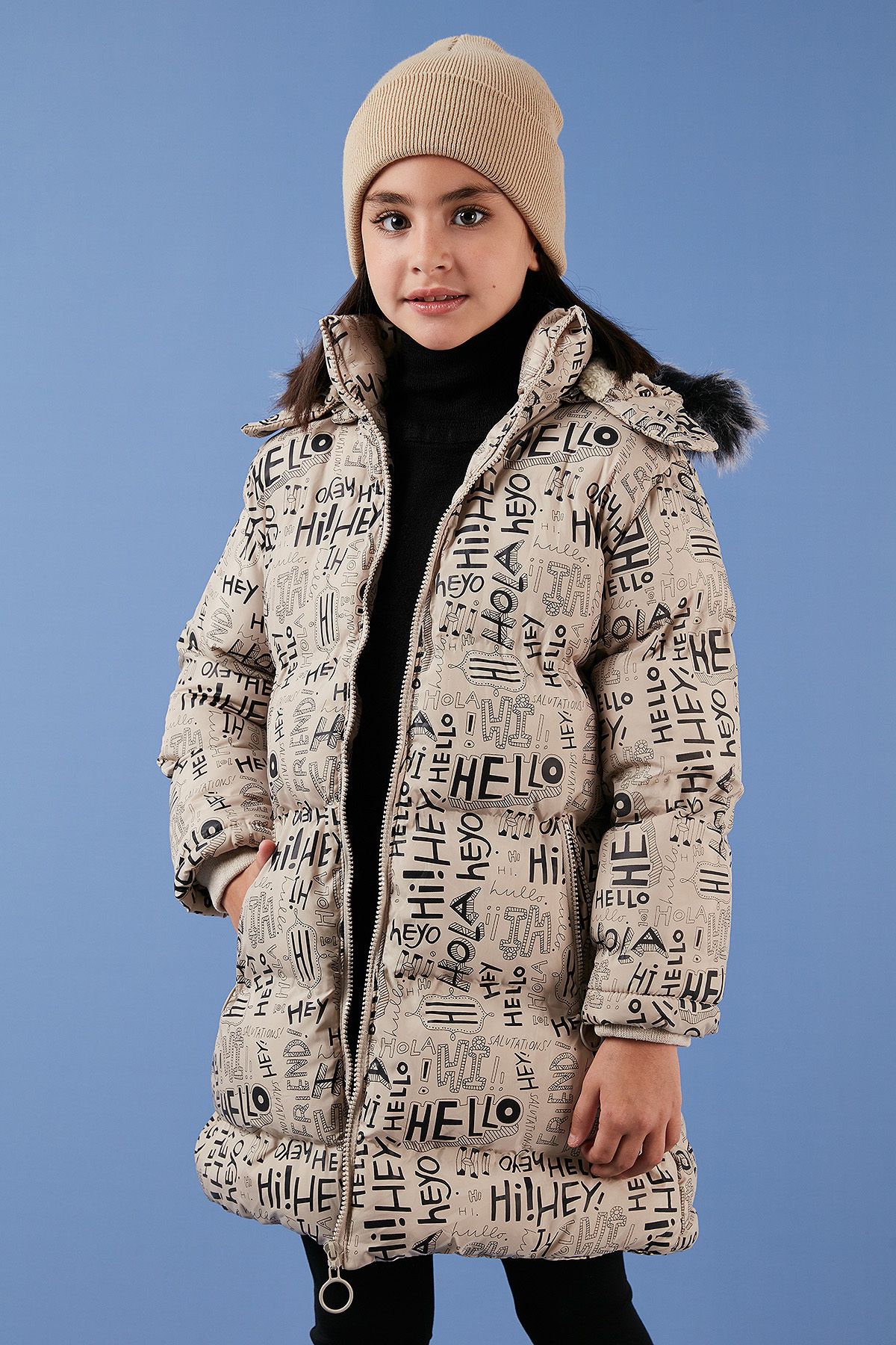 Lela کت خز مصنوعی چاپ شده با روکش مخمل دار متحرک زمستانی دخترانه Child MON