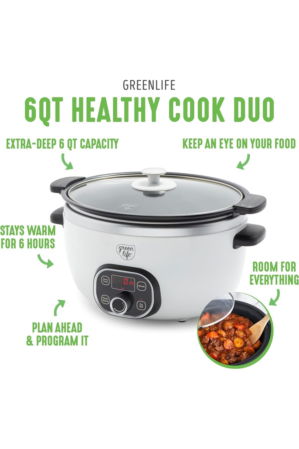 Green Life GreenLife Cook Duo Healthy Ceramic Non Stick Programmable 6 Quart Family Size Slow Cooker Trendyol