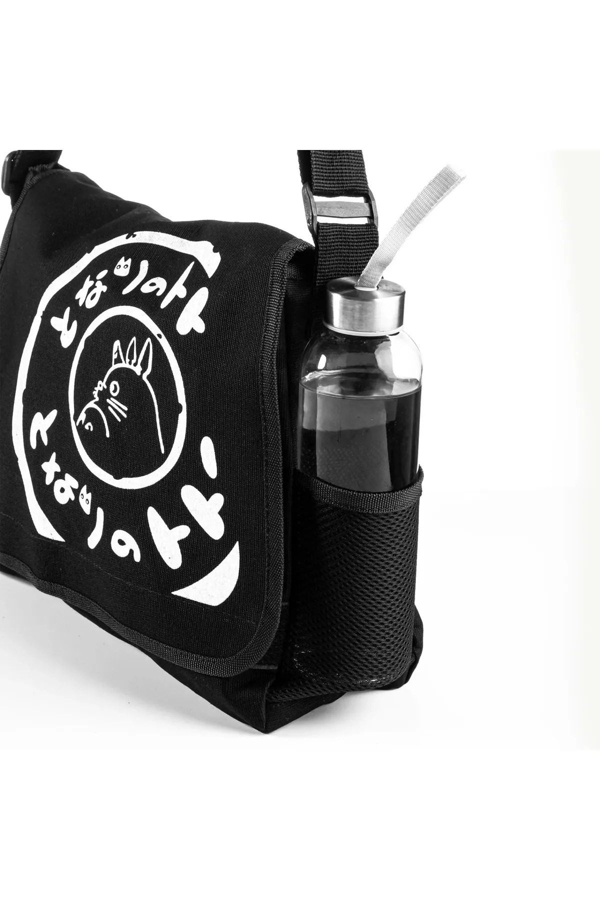 Genel Markalar  Siyah Totoro Baskılı Unisex Postacı Çantası - Görsel 3