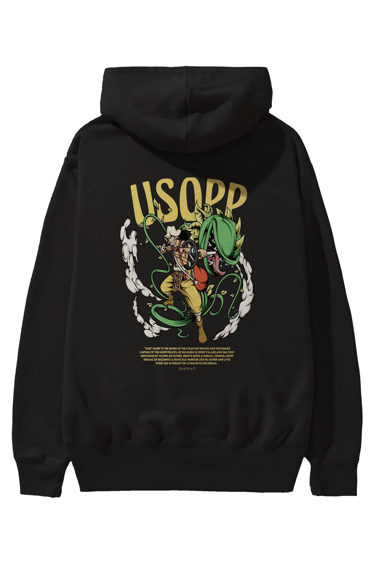 Ankhises Hanorac Negru Oversize Cu Glugă Cu Imprimeu Pe Spate Anime Usopp Bărbați Femei Masculin - L