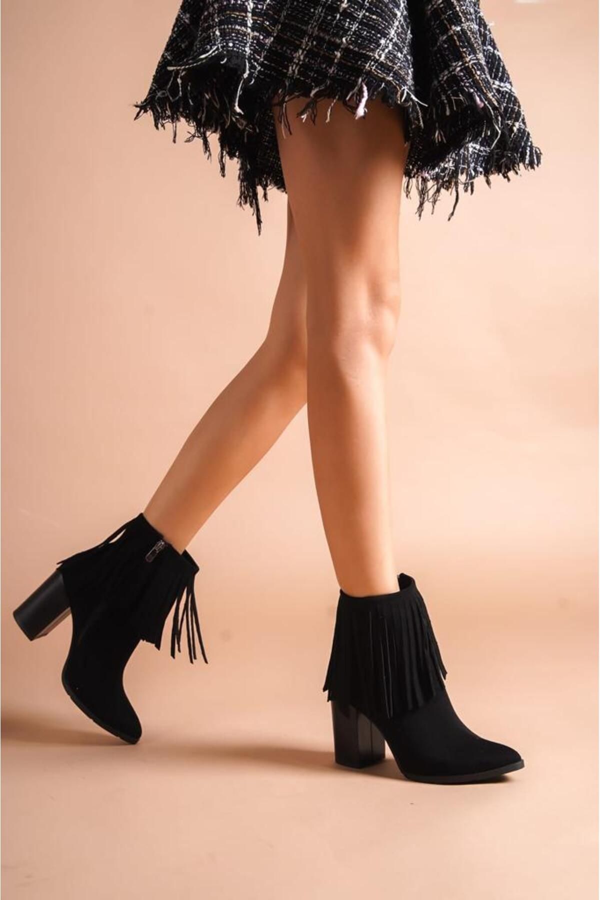 Black suede ankle hot sale boots with tassels