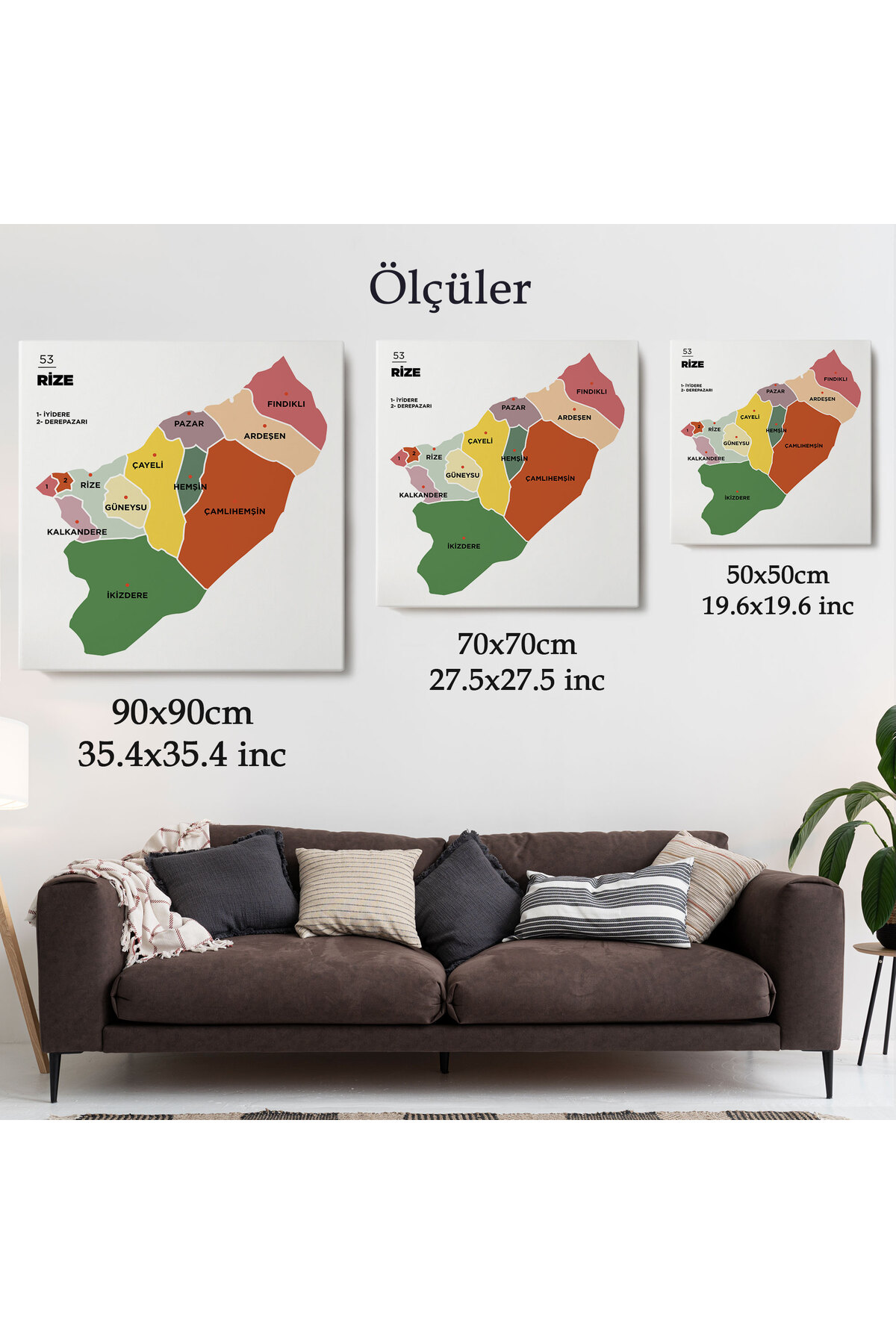 Rize İli ve İlçeler Haritası Dekoratif Kanvas Tablo 1440 görsel 5