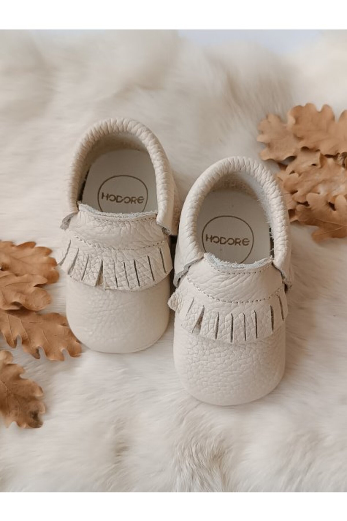 Hodore Rocco Krem Hakiki Deri Bebek Patik Makosen