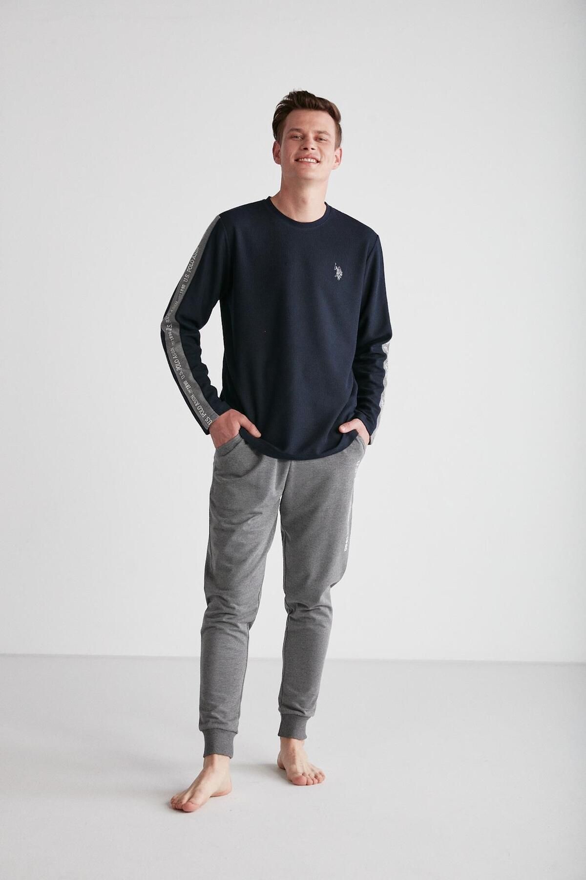 ست پیژامه آبی مردانه لباس خواب یقه گرد سرمه ای U.S. Polo Assn.