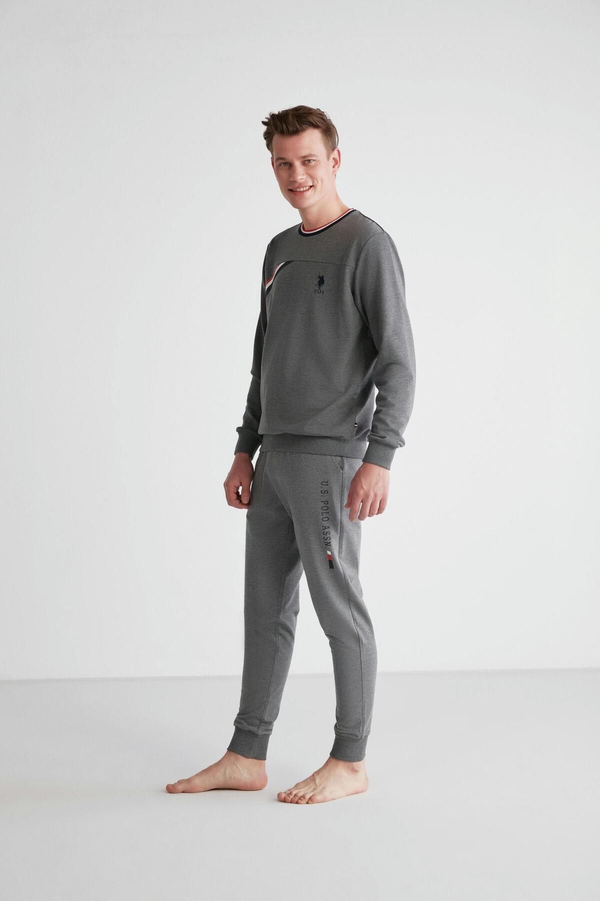 U.S. Polo Assn. ست لباس خواب یقه گرد مردانه آنتراسیت ملانژ