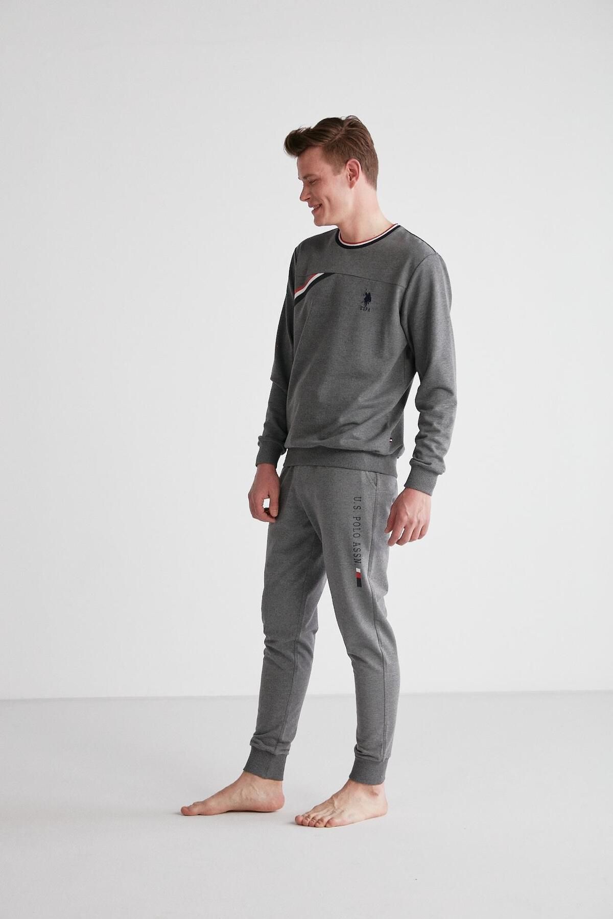 U.S. Polo Assn. ست لباس خواب یقه گرد مردانه آنتراسیت ملانژ