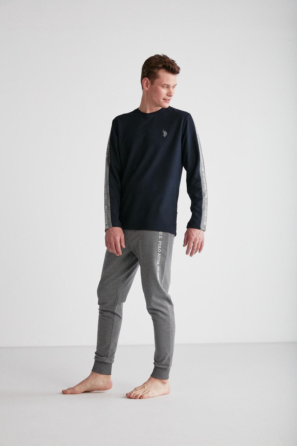 ست پیژامه آبی مردانه لباس خواب یقه گرد سرمه ای U.S. Polo Assn.