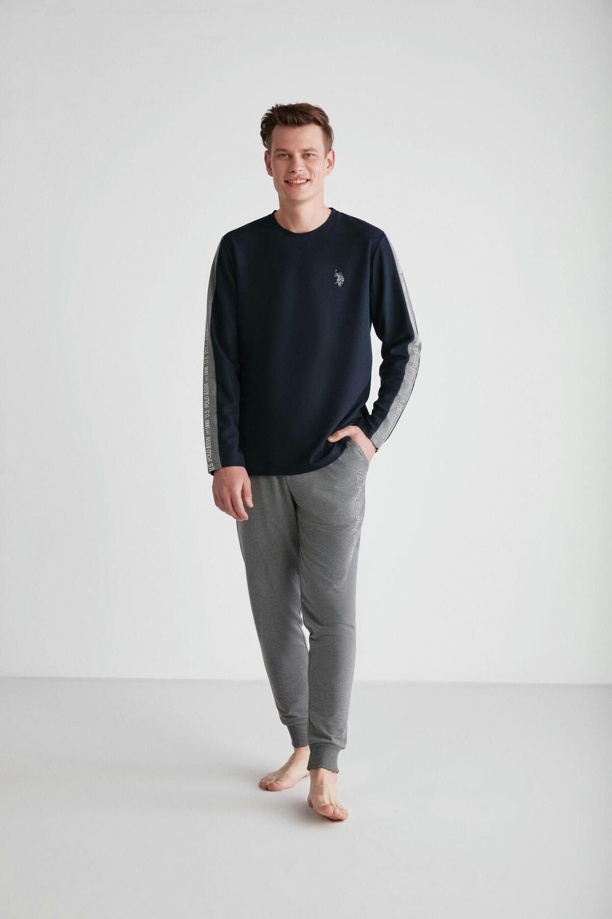 ست پیژامه آبی مردانه لباس خواب یقه گرد سرمه ای U.S. Polo Assn.