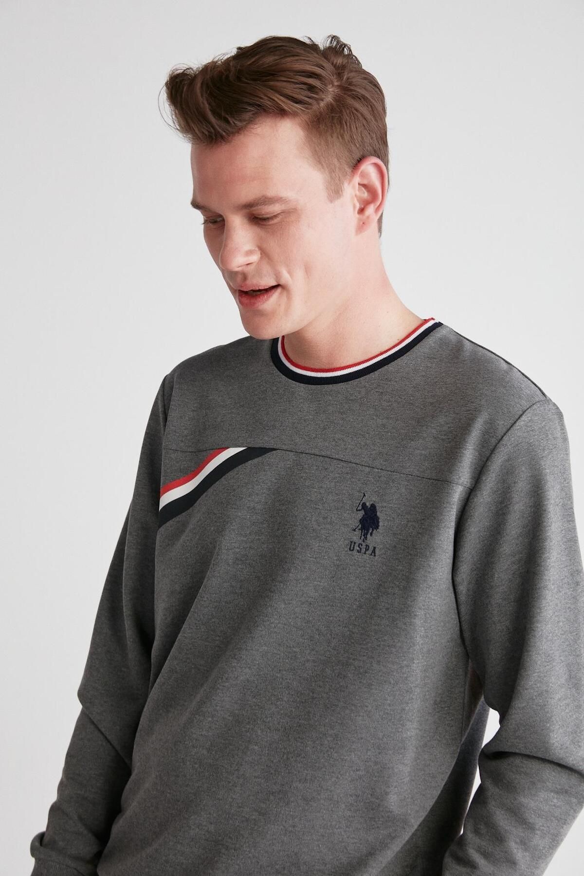 U.S. Polo Assn. ست لباس خواب یقه گرد مردانه آنتراسیت ملانژ