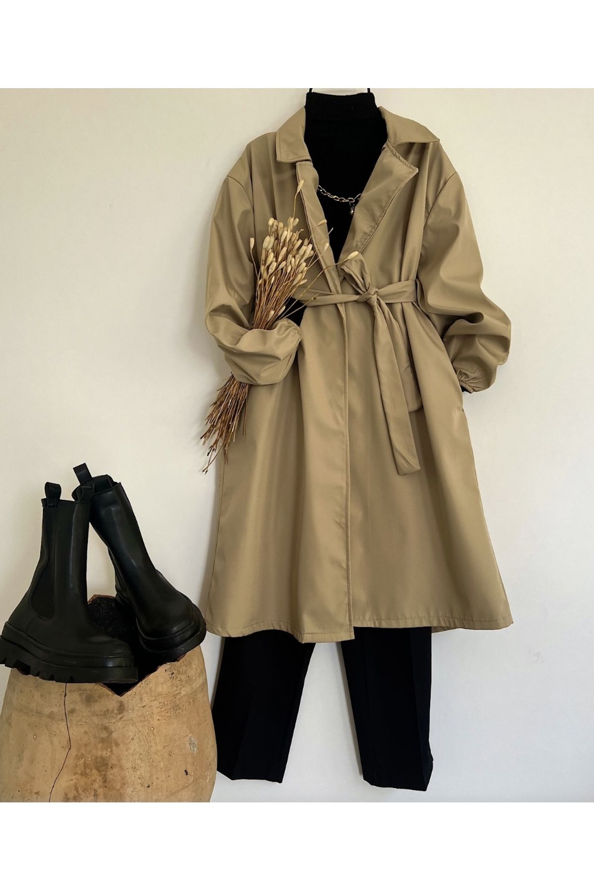 Betce butik Mildew green trench coat Trendyol