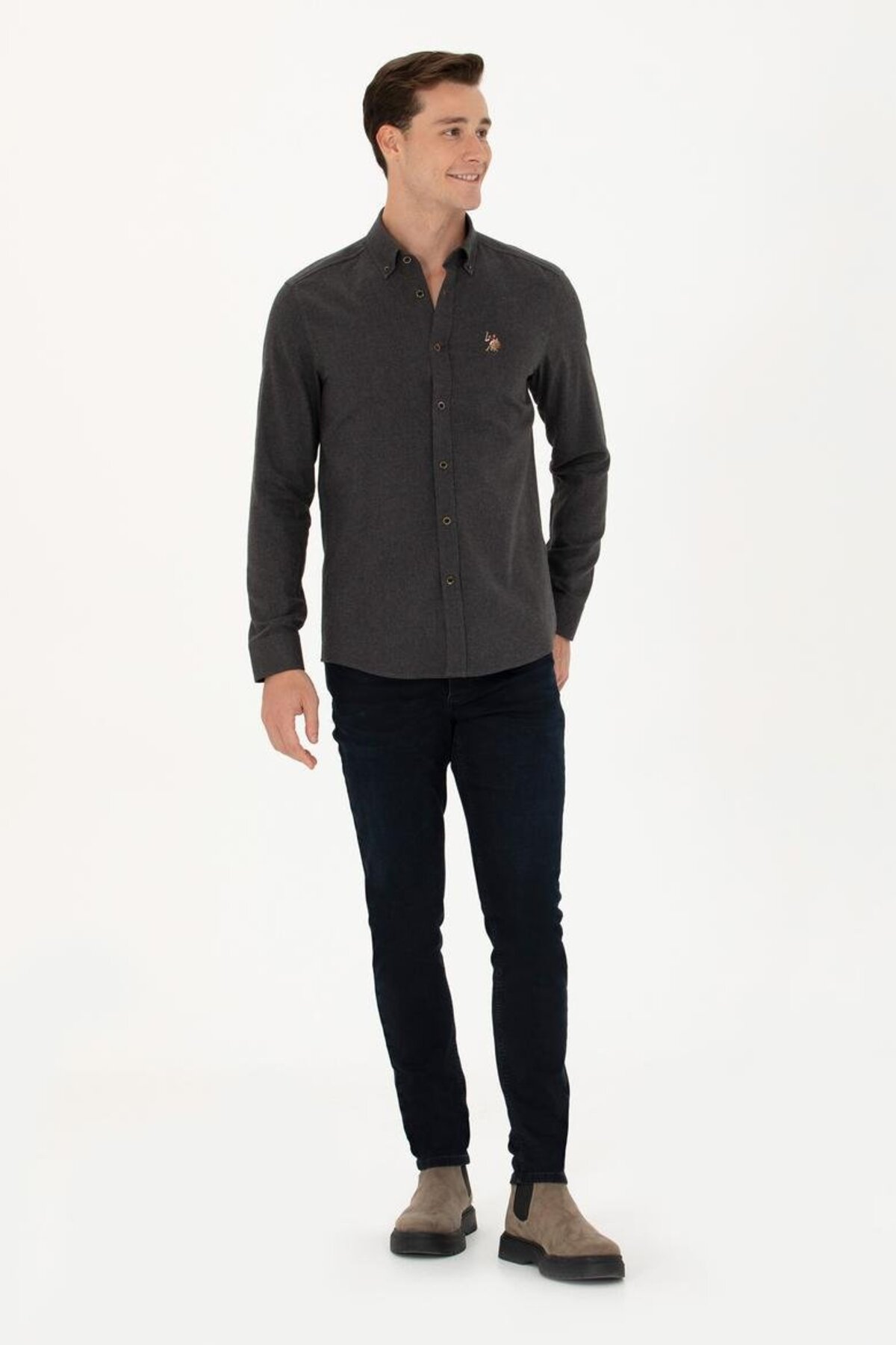 پیراهن مردانه مشکی یو اس پولو | G081SZ004.000.1672287.VR0046 اورجینال - تصویر 3