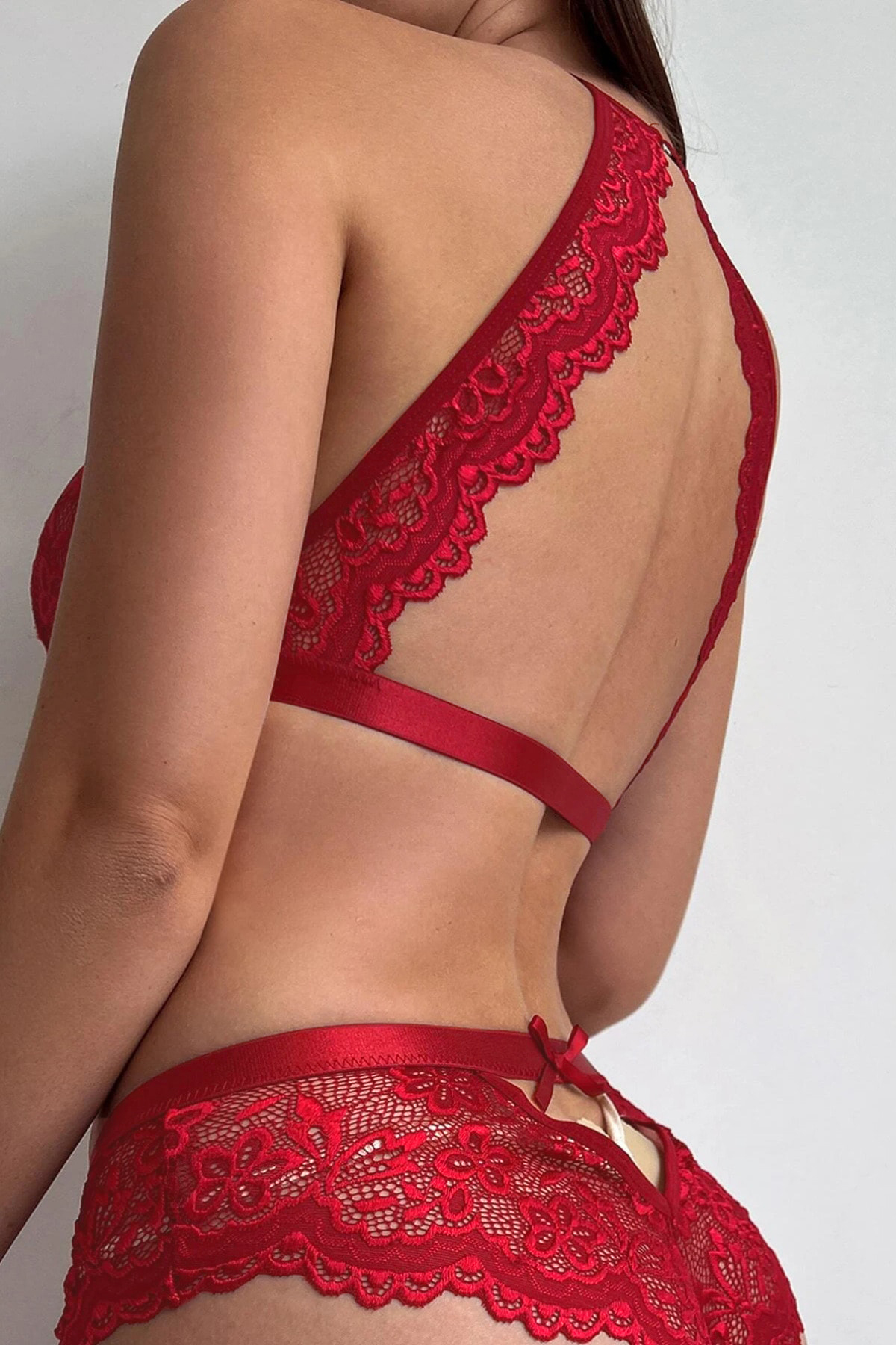 Fancy&Dancy  Kadın Kırmızı Sırt Dantel Detaylı Şık İç Çamaşır Takımı - Görsel 2