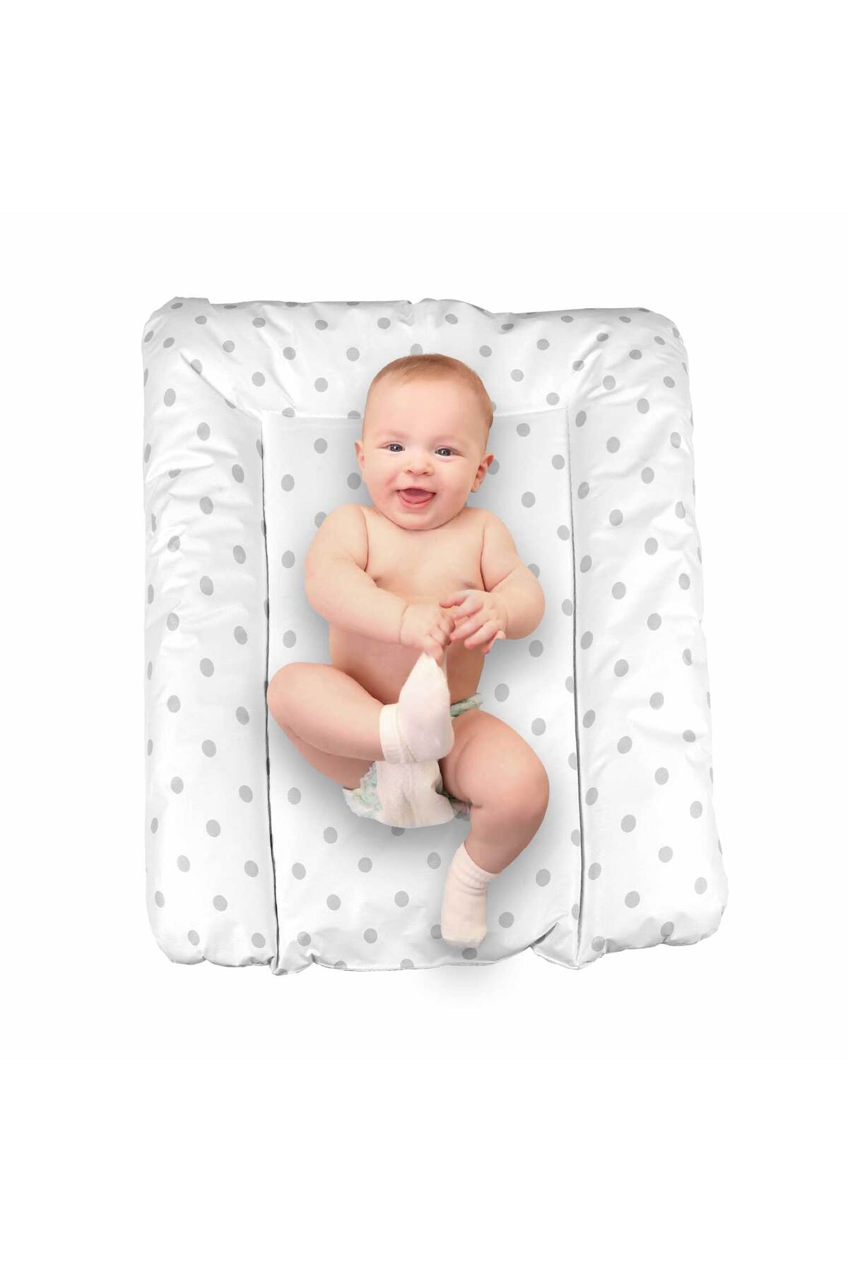 Baby'ness Elyaf Dolgulu Pvc Alt Değiştirme Minderi Küçük Sıvı Geçirmez Leke Tutmaz Puantiyeli Gri fotoğrafı 3 (önizleme)